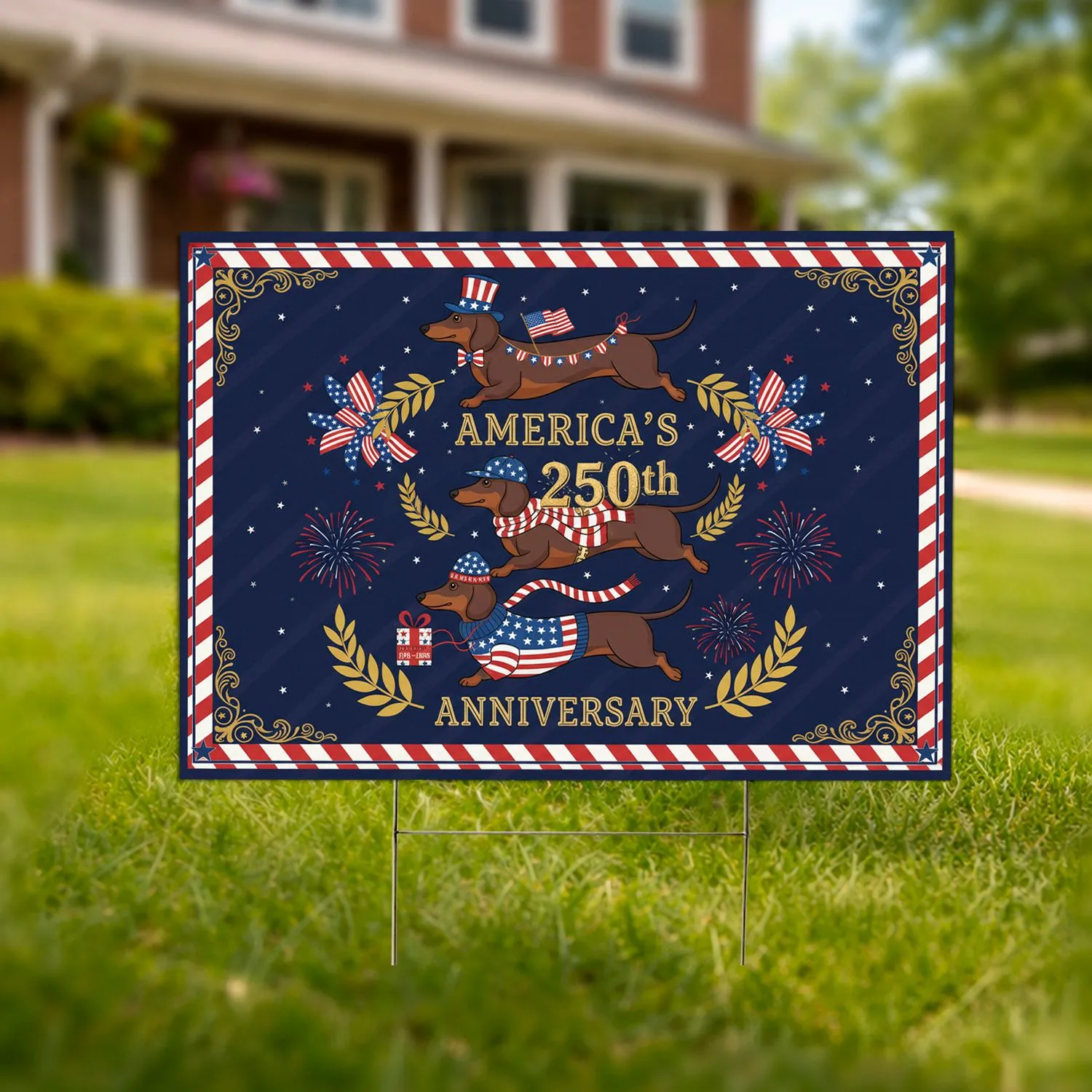 Patriotic Dachshunds 1776-2026 - USA 250th Anniversary Independence Day Gift for Dad Yard Sign - 1