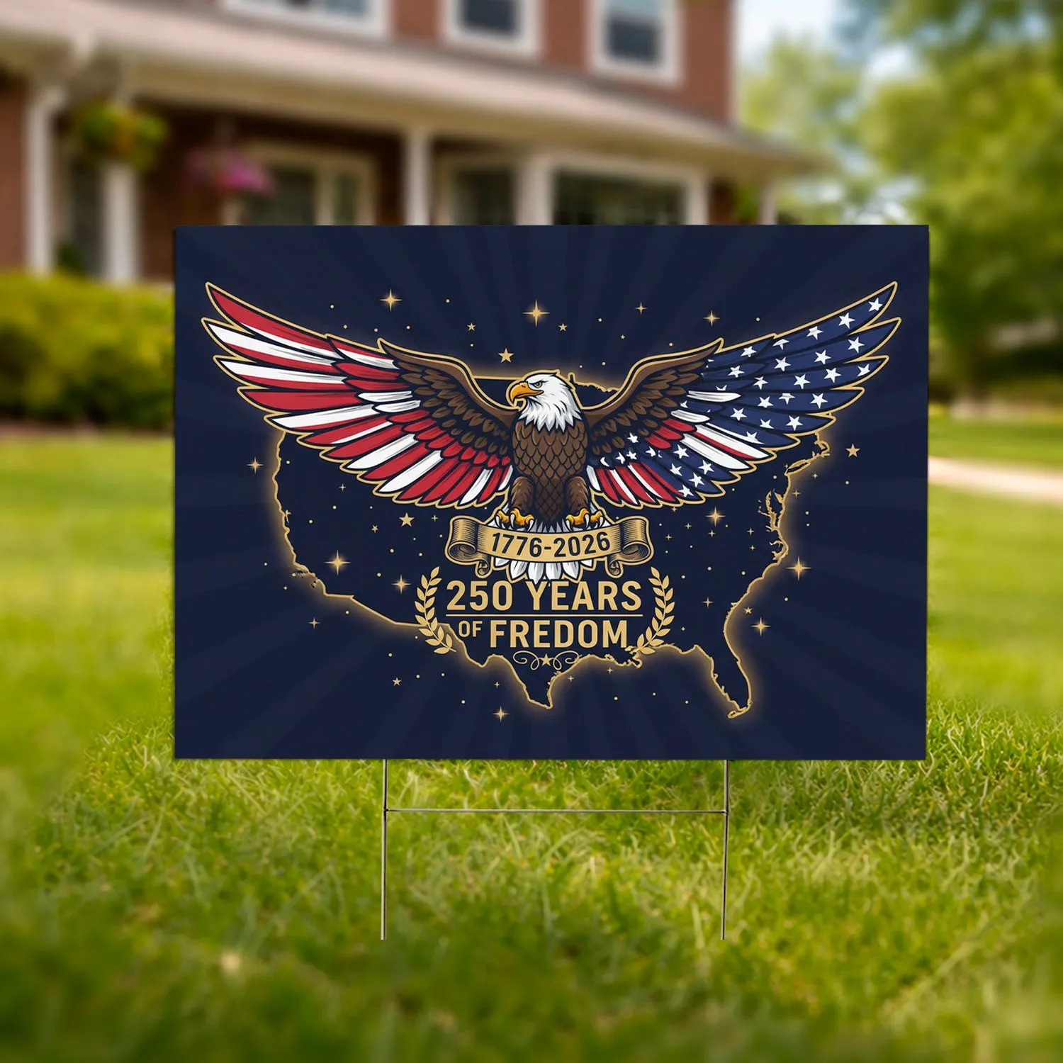 Bald Eagle American Flag 1776-2026 - USA 250th Anniversary Independence Day Patriotic Gift Yard Sign - 1