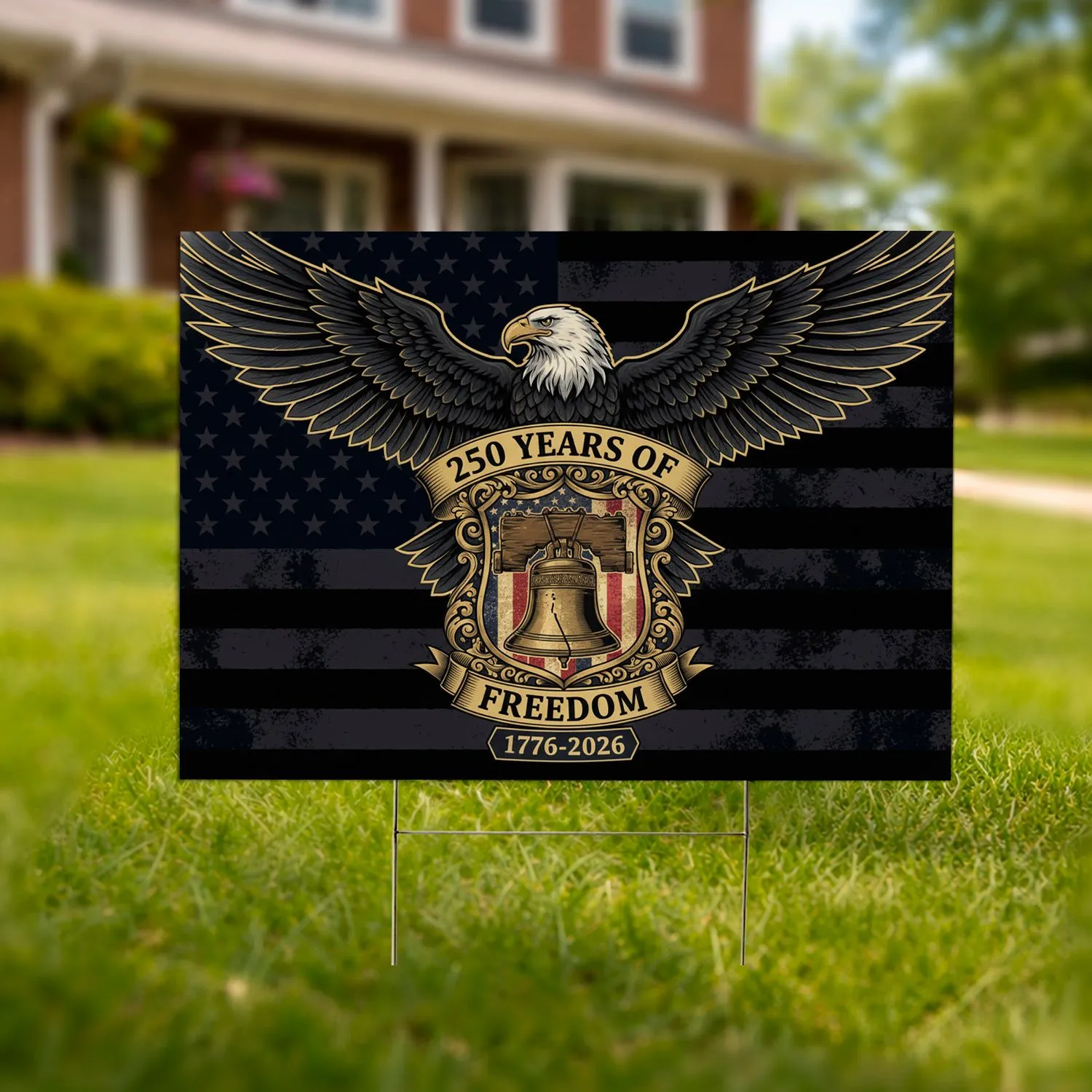 Bald Eagle American Flag Liberty Bell 1776-2026 - USA 250th Anniversary Independence Day Yard Sign - 1