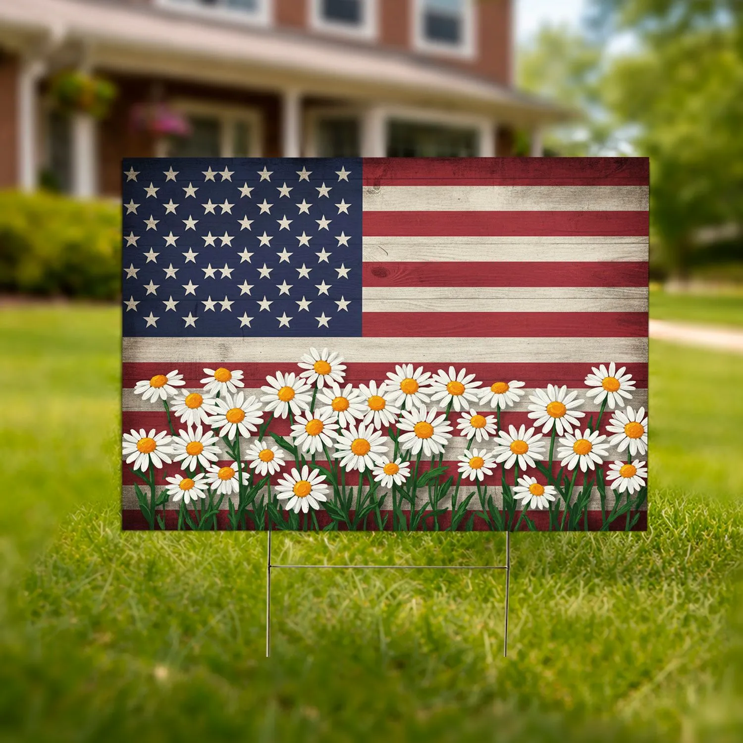 Distressed American Flag Daisies 1776-2026 - USA 250th Anniversary Independence Day Yard Sign - 1