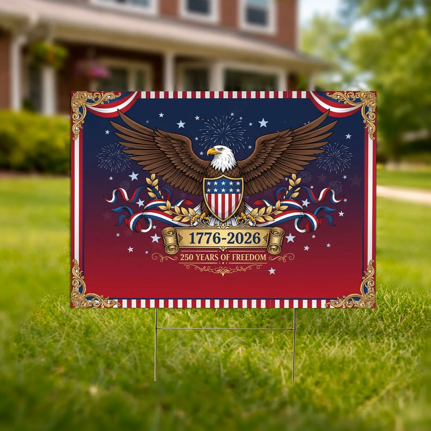 Bald Eagle American Flag 1776-2026 - USA 250th Anniversary Independence Day Gift for Veterans Yard Sign - 1