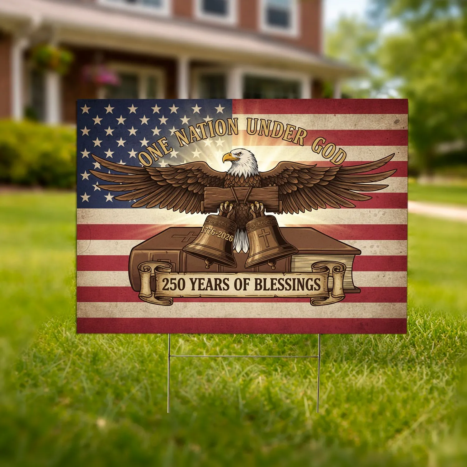 Bald Eagle American Flag Liberty Bell Bible 1776-2026 - USA 250th Anniversary Patriotic Yard Sign - 1