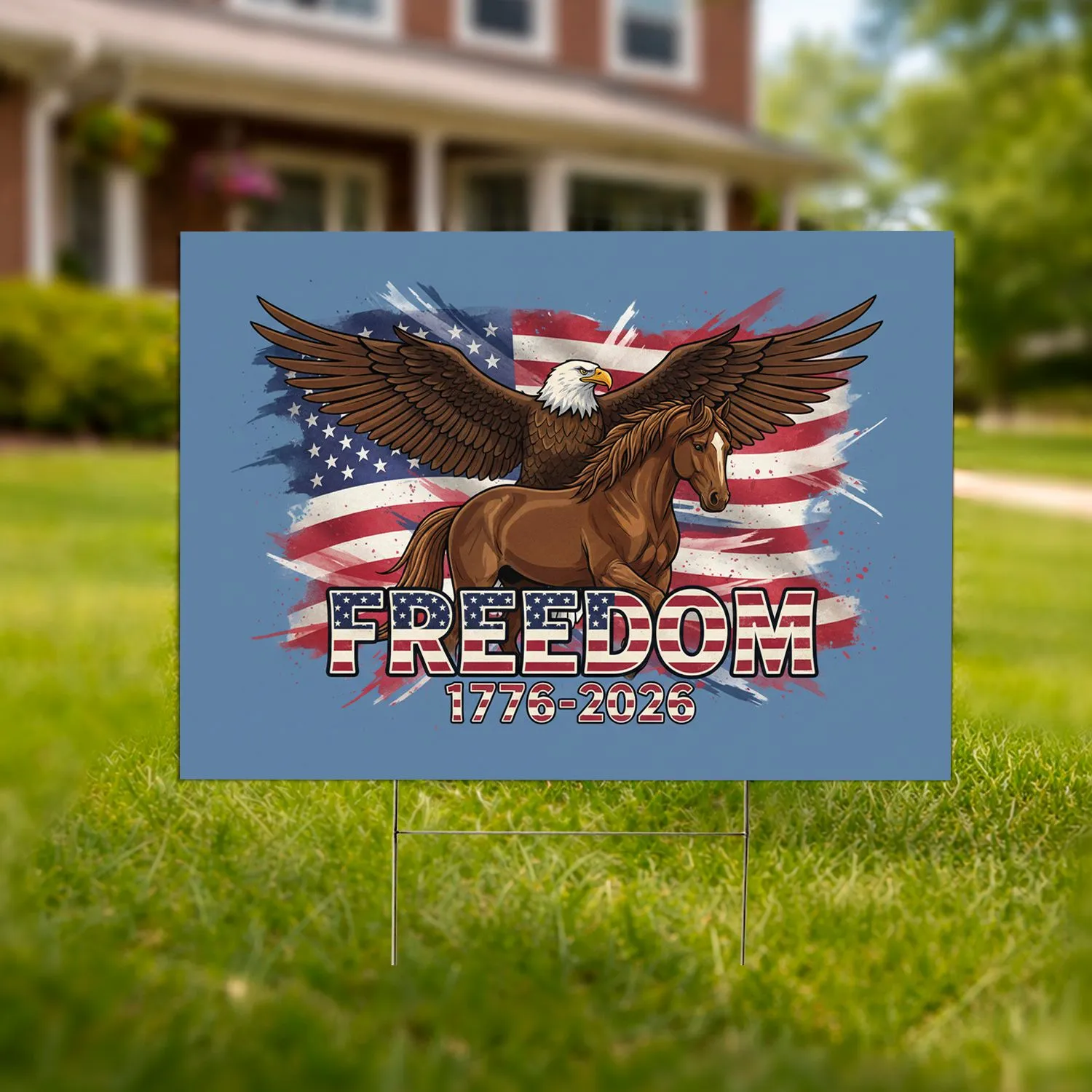 Bald Eagle Horse American Flag Freedom 1776-2026 - USA 250th Anniversary Independence Day Yard Sign - 1