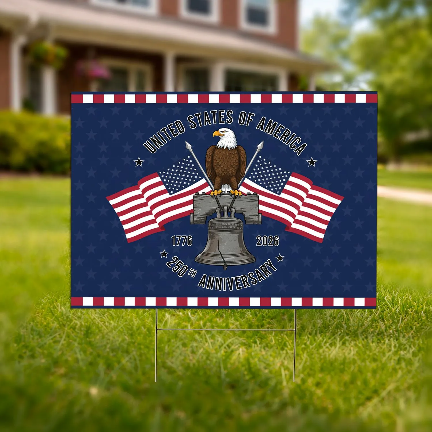 Bald Eagle American Flag Liberty Bell 1776-2026 - USA 250th Anniversary Independence Day Gift Yard Sign - 1