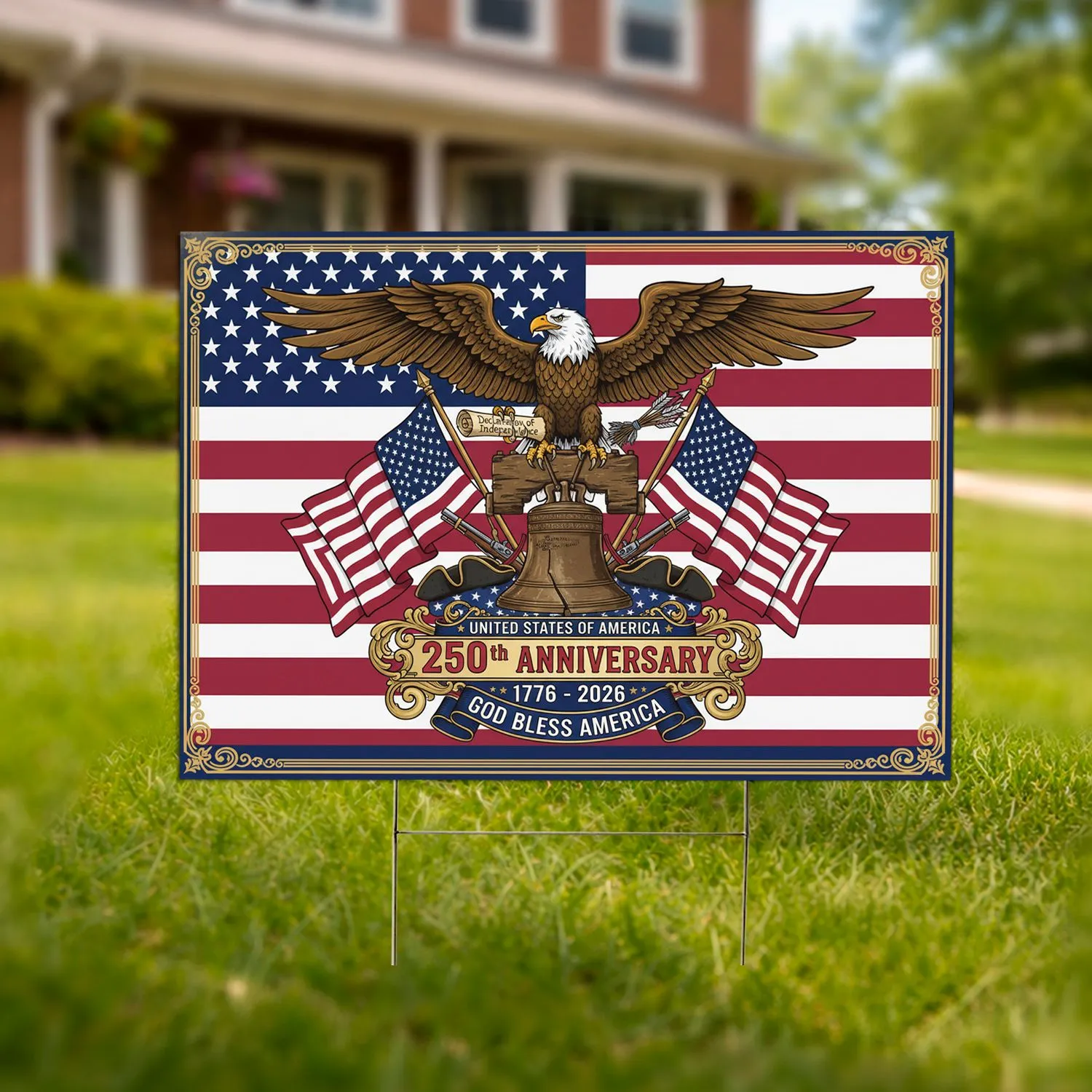 Bald Eagle American Flag Liberty Bell 1776-2026 - USA 250th Anniversary Gift for Veterans Yard Sign - 1