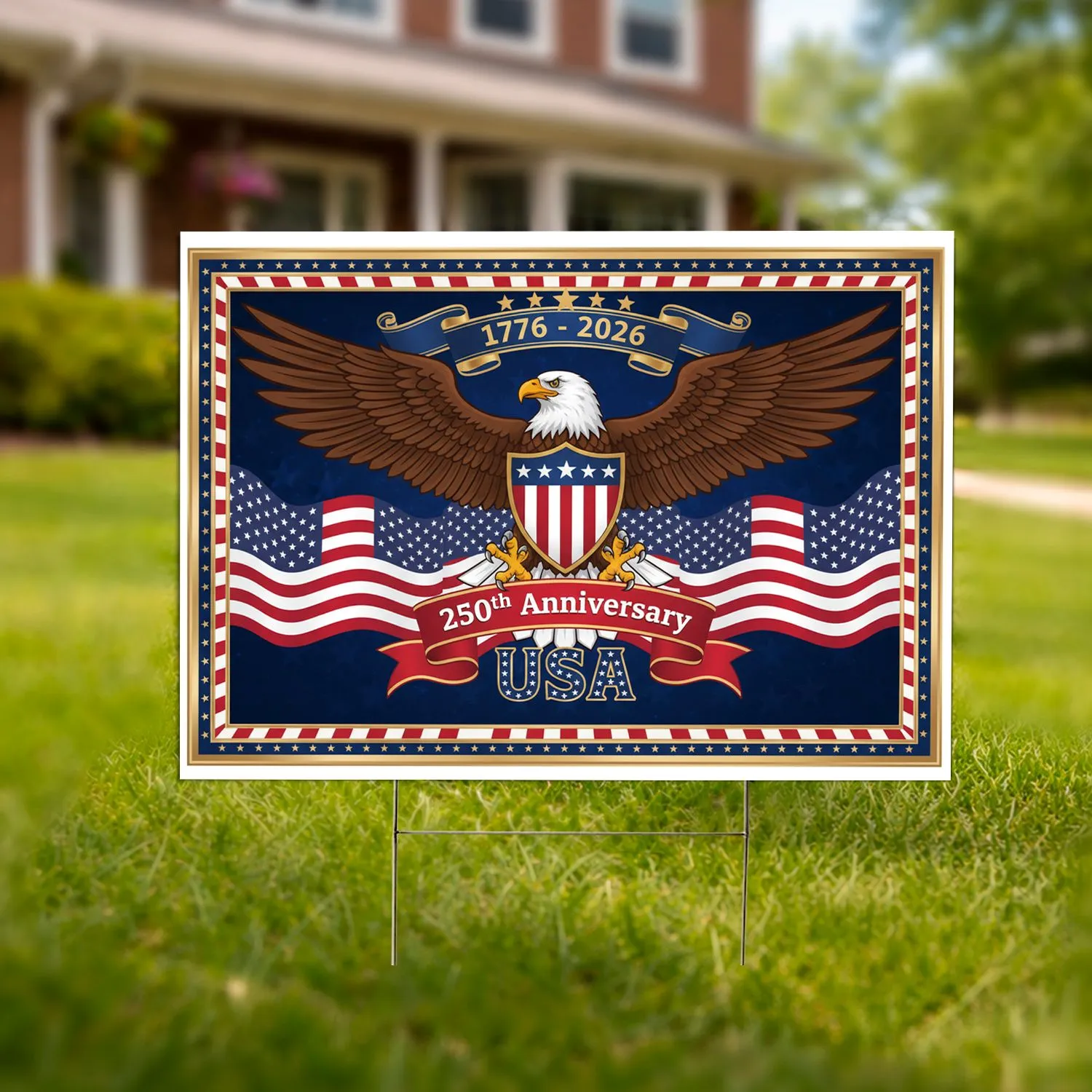 Bald Eagle American Flag 1776-2026 - USA 250th Anniversary Military Veteran Gift Yard Sign - 1