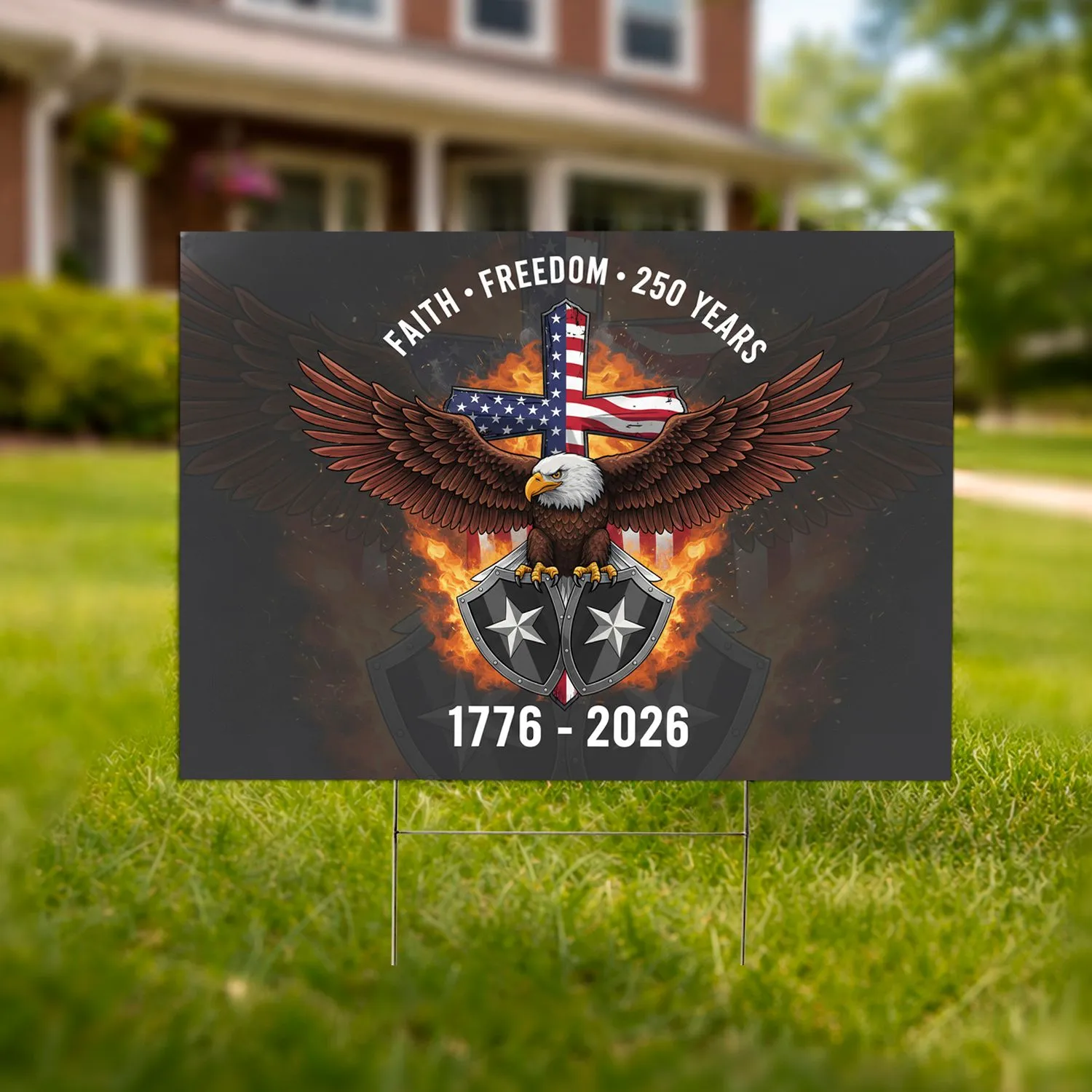 Bald Eagle American Flag Cross 1776-2026 - USA 250th Anniversary Faith Freedom Yard Sign - 1