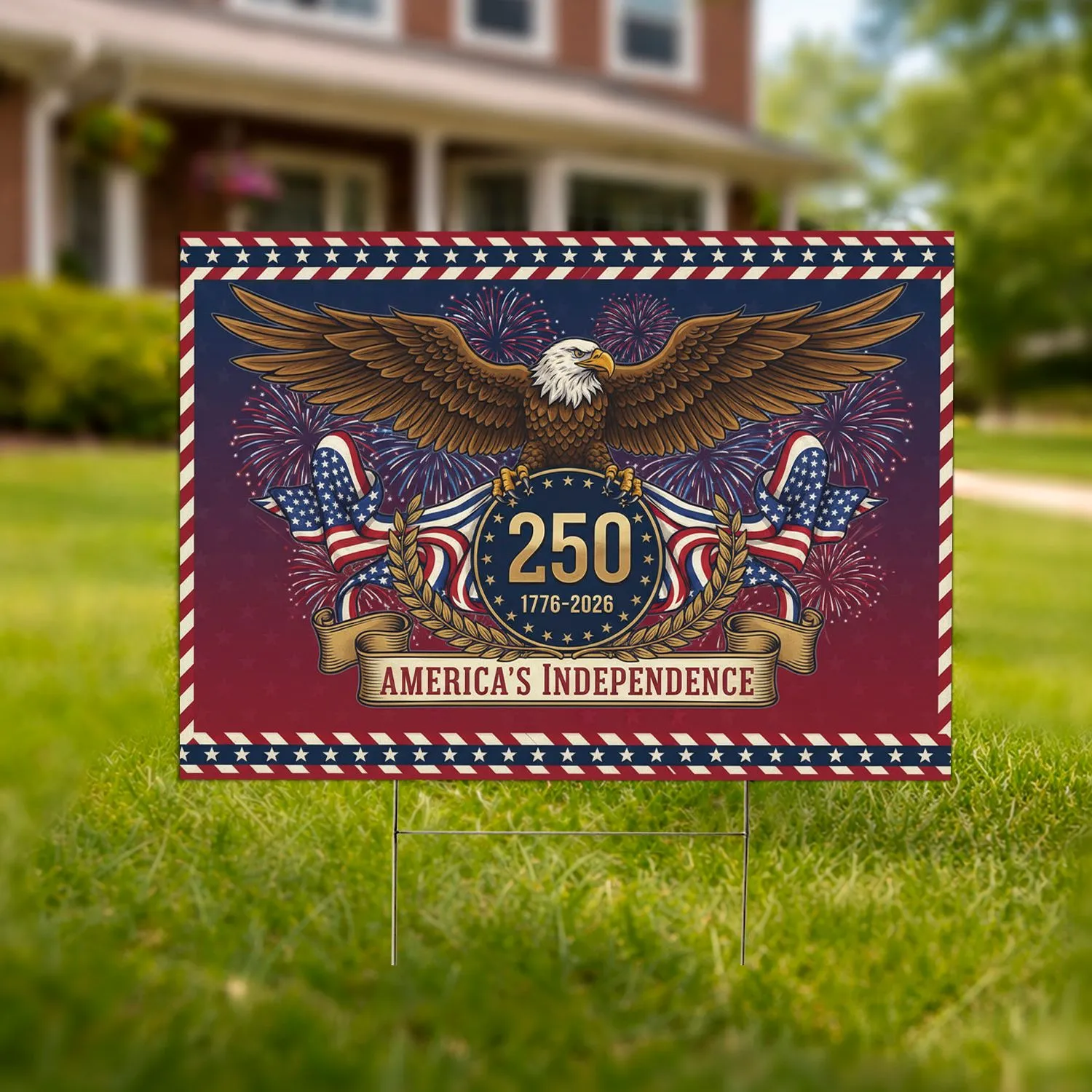 Bald Eagle American Flag 1776-2026 - USA 250th Anniversary Independence Day Gift for Veterans Yard Sign - 1