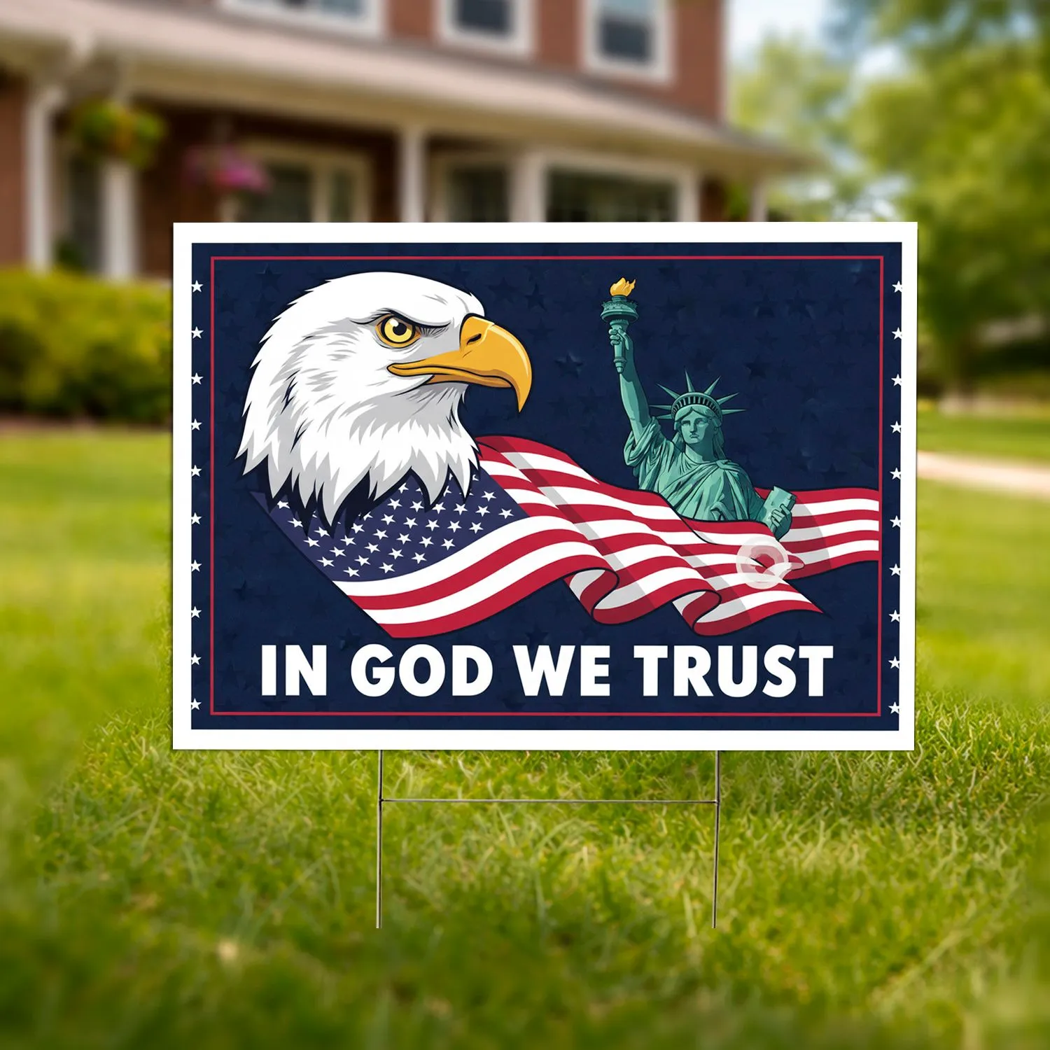 Bald Eagle American Flag Statue of Liberty - 250th Anniversary (1776-2026) Independence Day Gift Yard Sign - 1