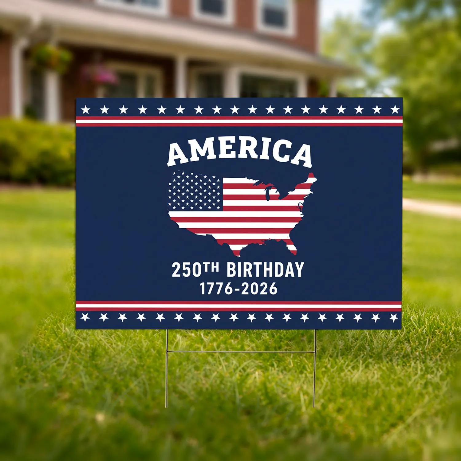 America 250th Birthday USA Flag Map 1776-2026 - Patriotic Independence Day Celebration Yard Sign - 1