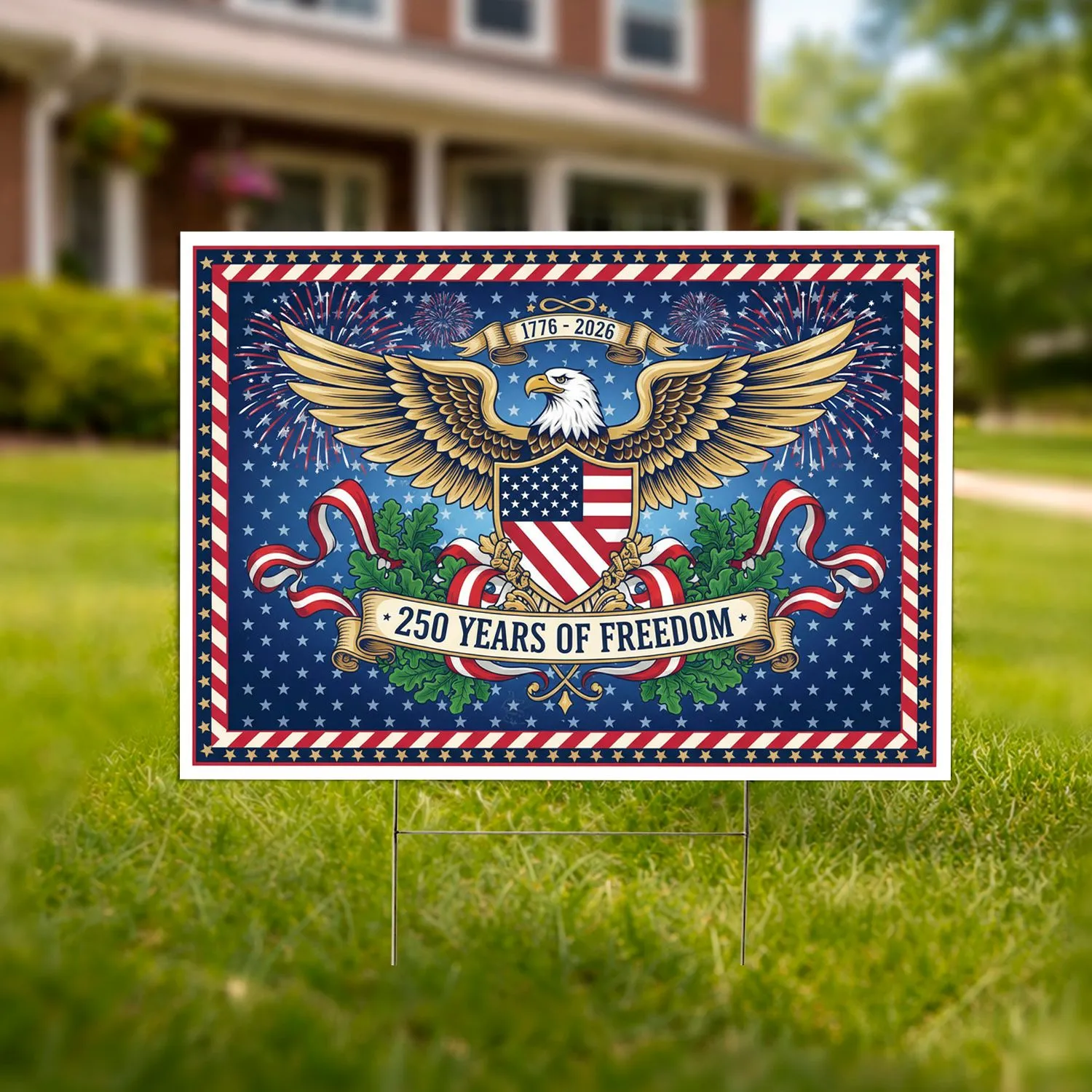 Bald Eagle American Flag 1776-2026 - USA 250 Years of Freedom Patriotic Gift Yard Sign - 1
