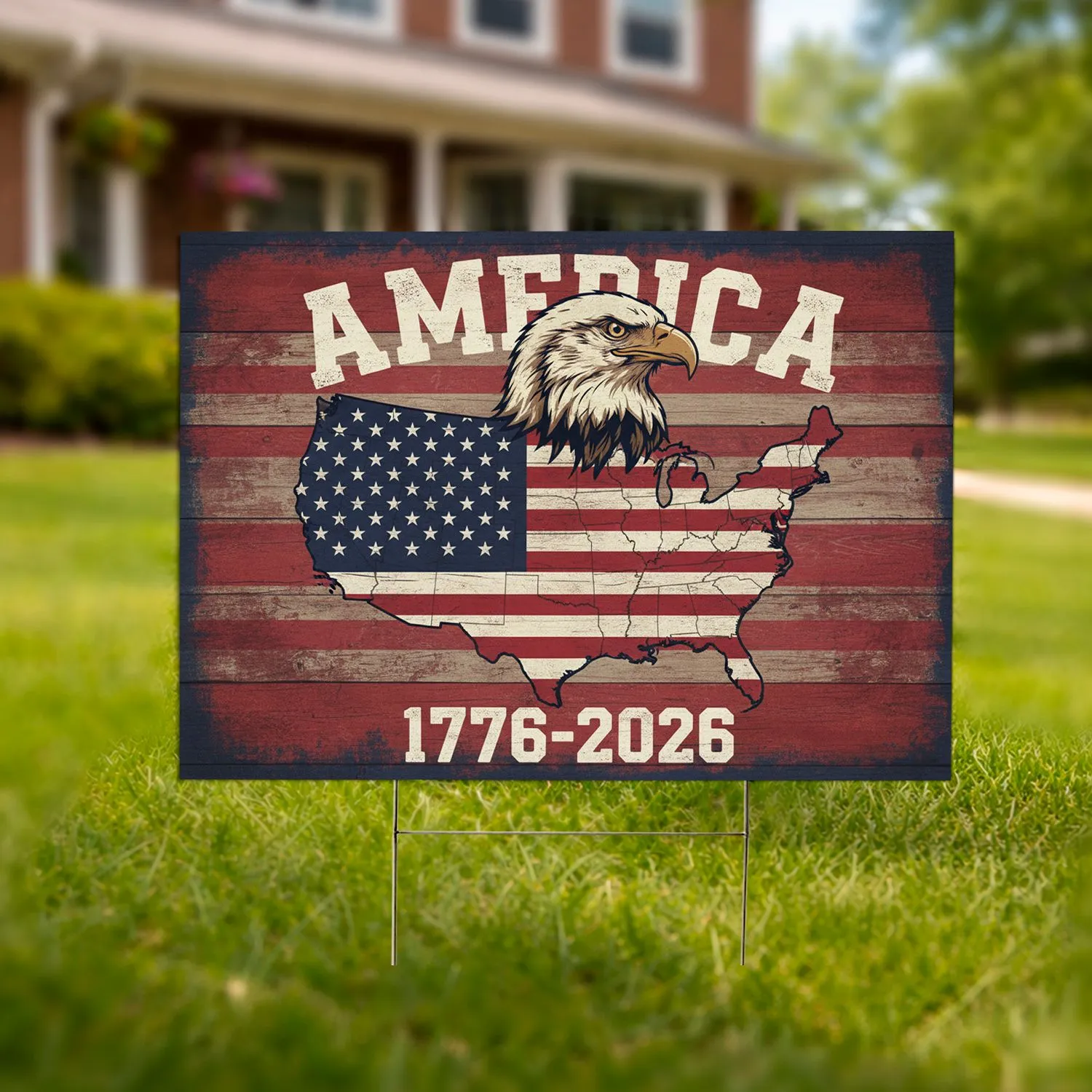 Bald Eagle American Flag USA Map 250th Anniversary 1776-2026 Veterans Gift Yard Sign - 1