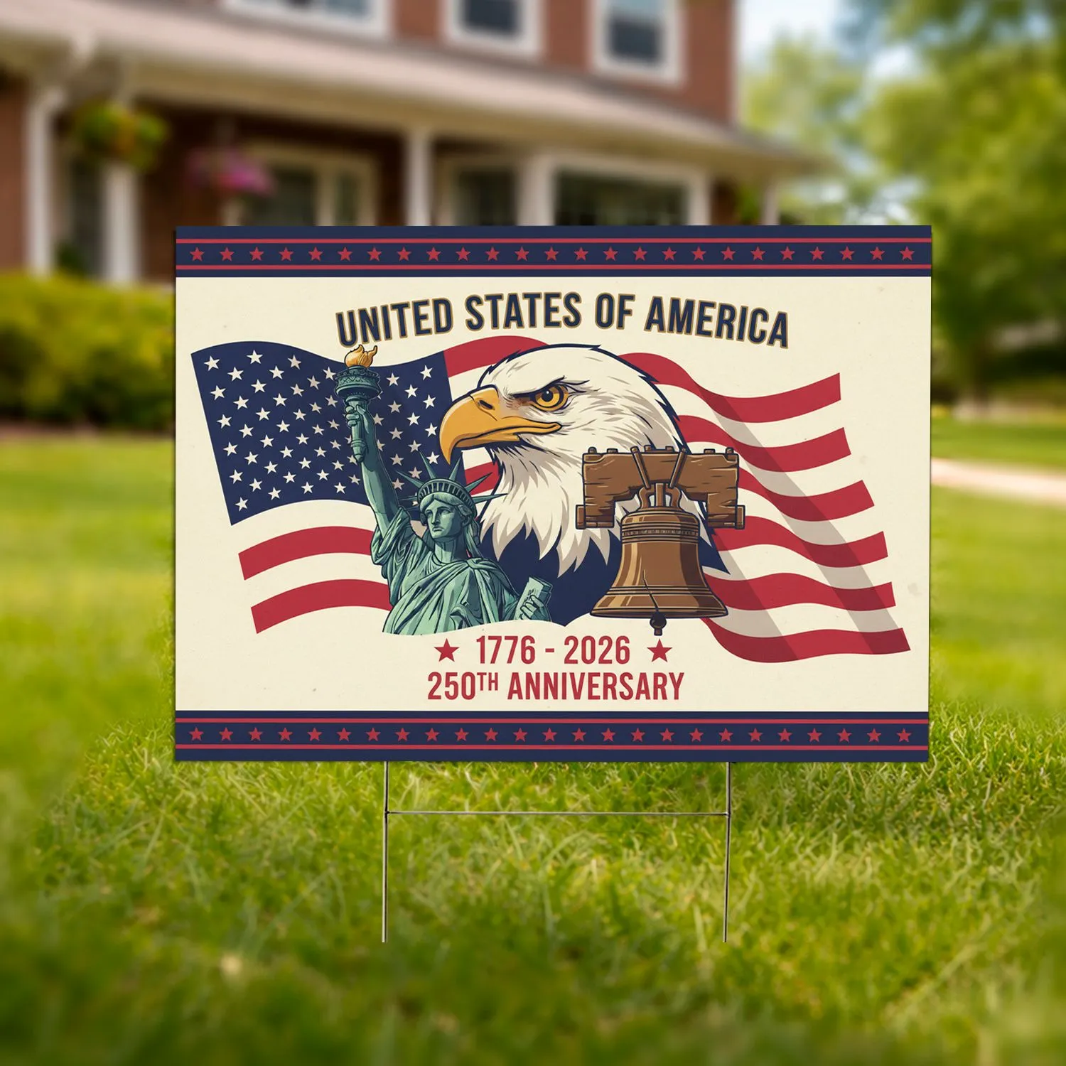 Bald Eagle Statue of Liberty 1776-2026 - USA 250th Anniversary Independence Day Yard Sign - 1