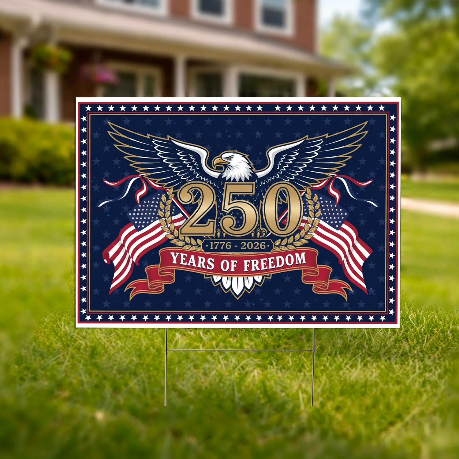 Bald Eagle American Flag 1776-2026 Patriotic - USA 250th Anniversary Years of Freedom Yard Sign - 1