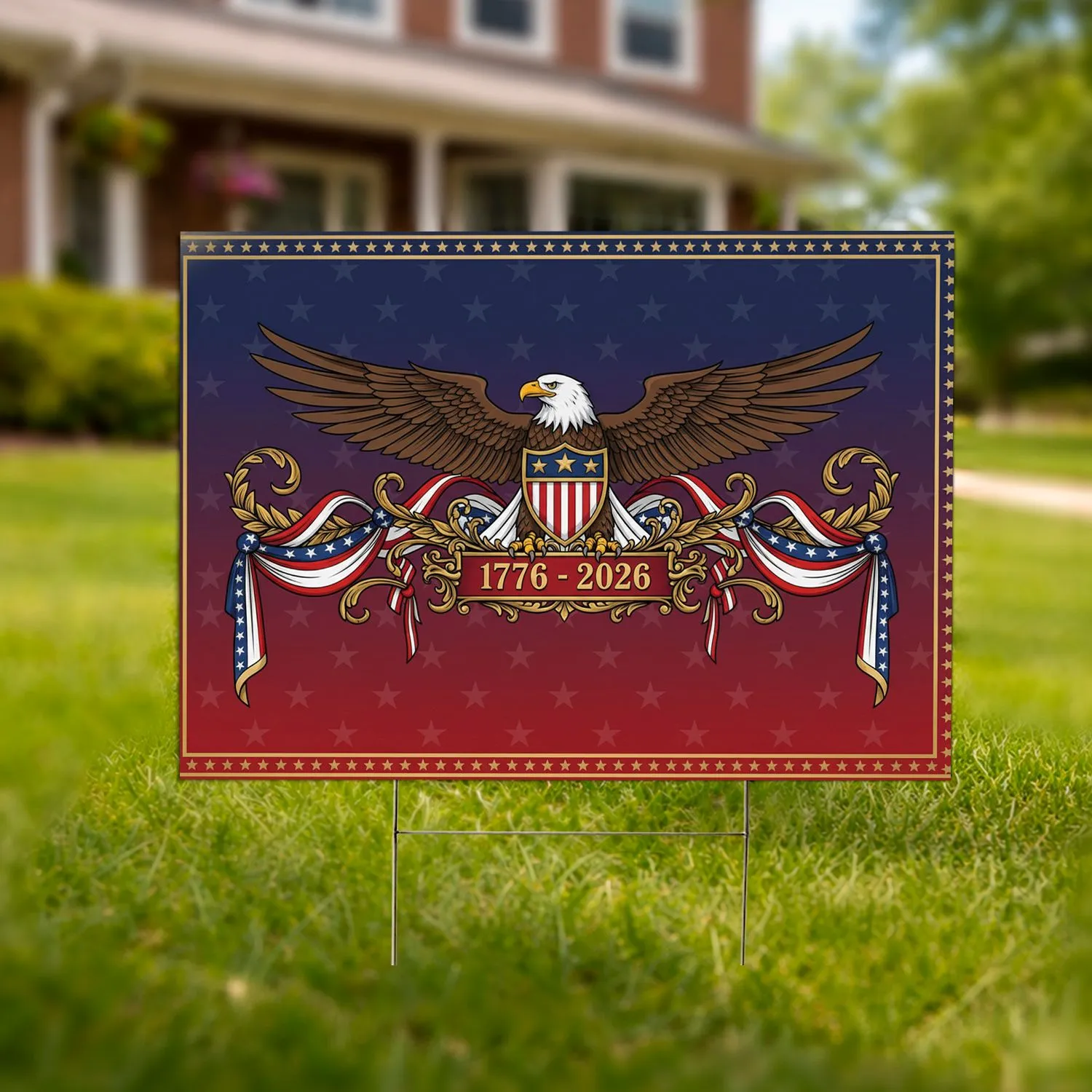 Bald Eagle American Flag Shield 1776-2026 - USA 250th Anniversary Independence Day Yard Sign - 1