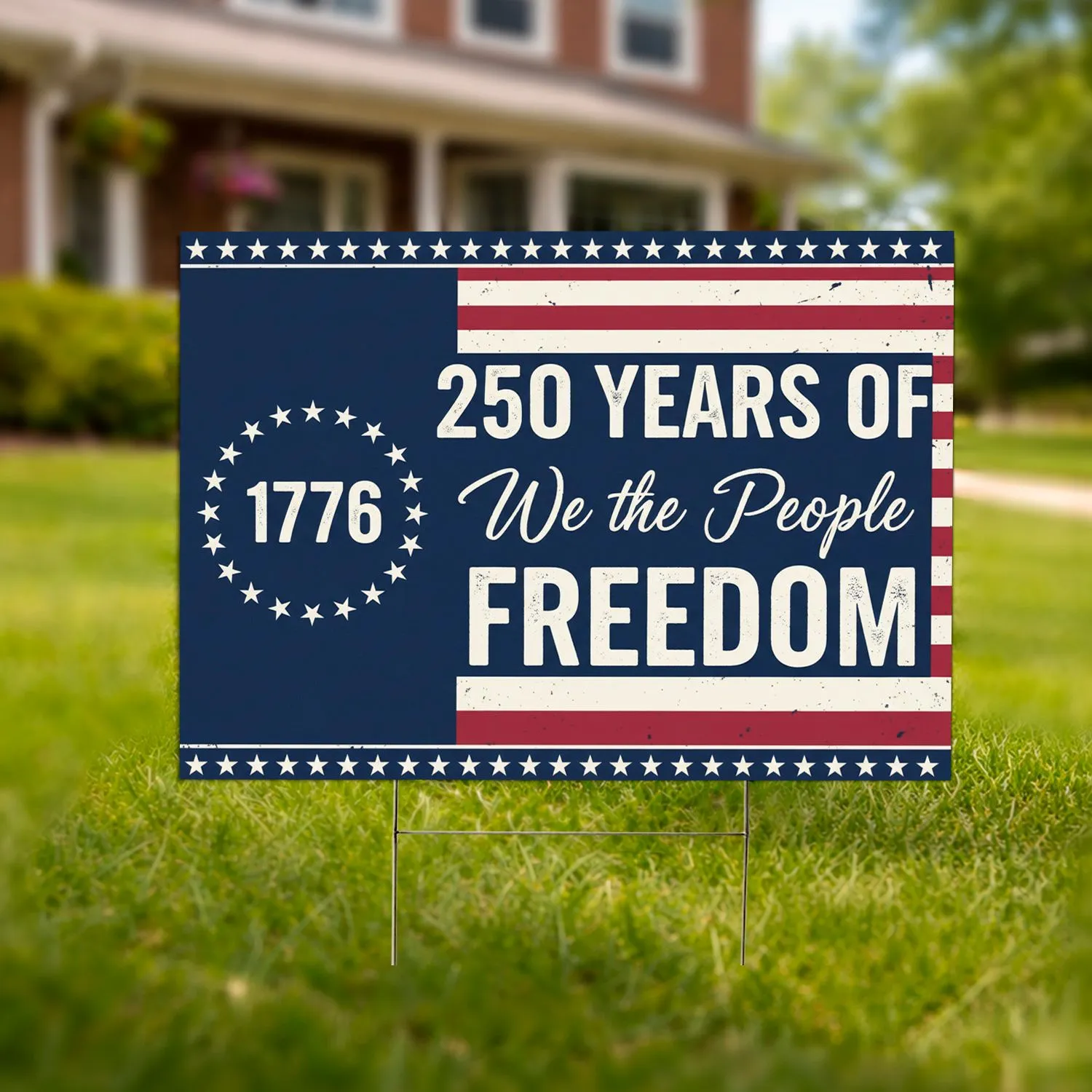 Distressed American Flag 1776 We the People - USA 250th Anniversary Freedom (1776-2026) Yard Sign - 1