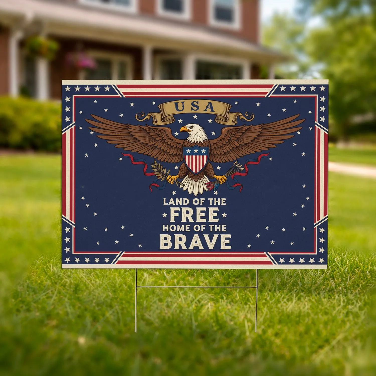 Bald Eagle American Flag Land of the Free 1776-2026 USA 250th Anniversary Decor Yard Sign - 1