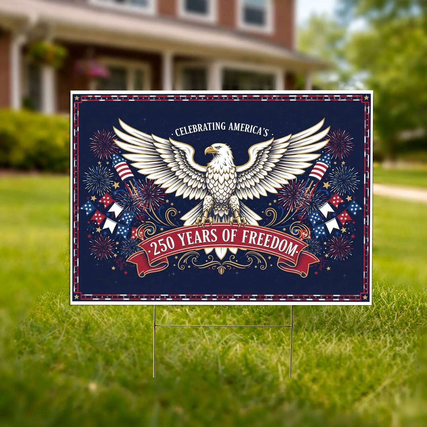 Bald Eagle American Flag Patriotic 1776-2026 - Celebrating America's 250 Years of Freedom Yard Sign - 1