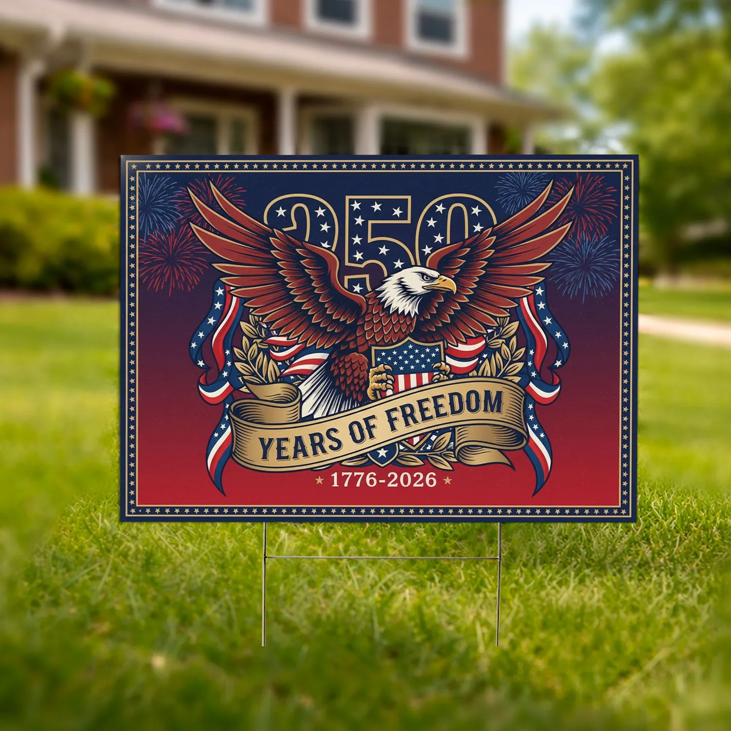 Bald Eagle American Flag 1776-2026 - USA 250th Anniversary Independence Day Patriotic Gift Yard Sign - 1
