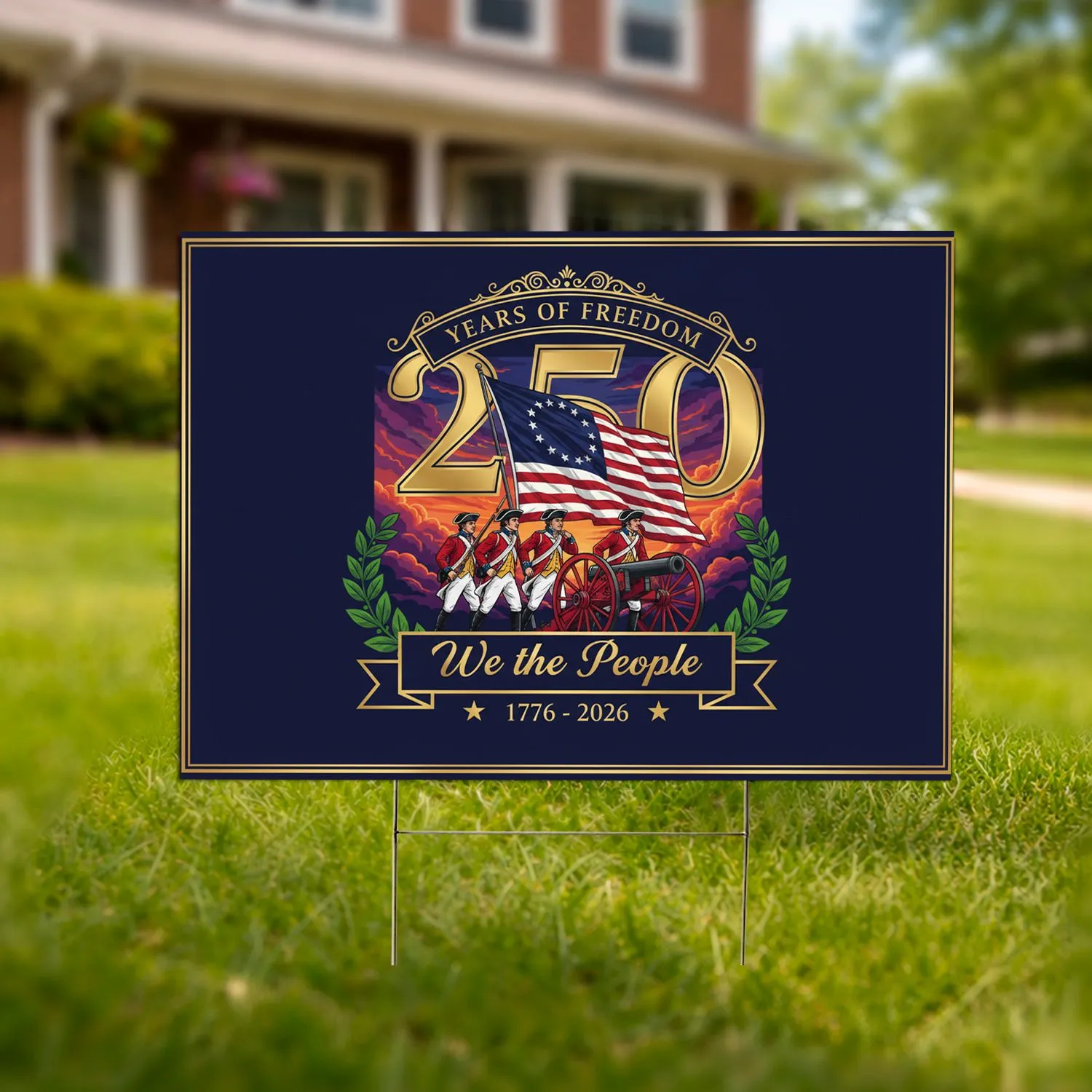 Continental Soldiers Cannon Betsy Ross Flag 1776-2026 - We The People USA 250th Freedom Yard Sign - 1