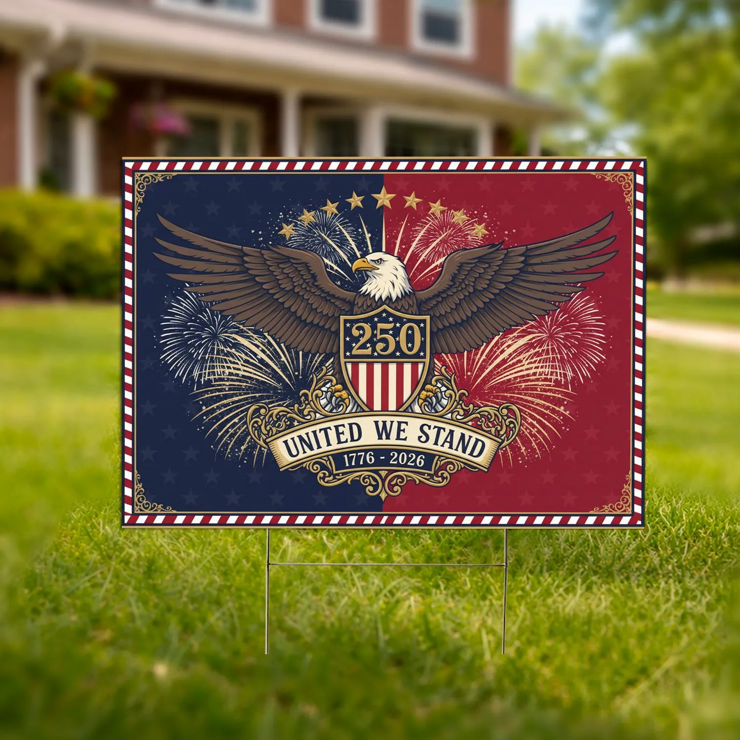 Bald Eagle American Flag 1776-2026 - USA 250th Anniversary United We Stand Fireworks Yard Sign - 1