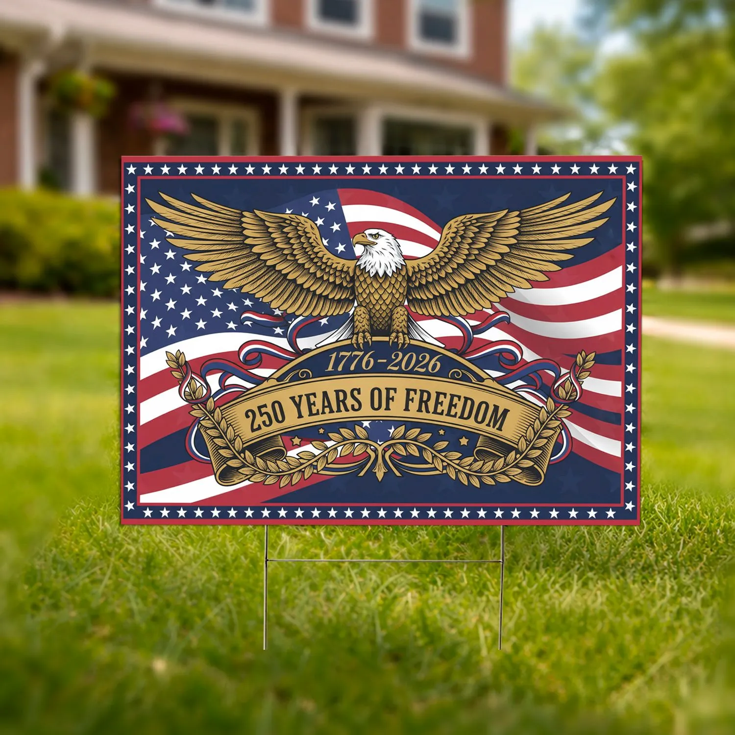 Bald Eagle American Flag 1776-2026 - USA 250th Anniversary Years of Freedom Art Yard Sign - 1