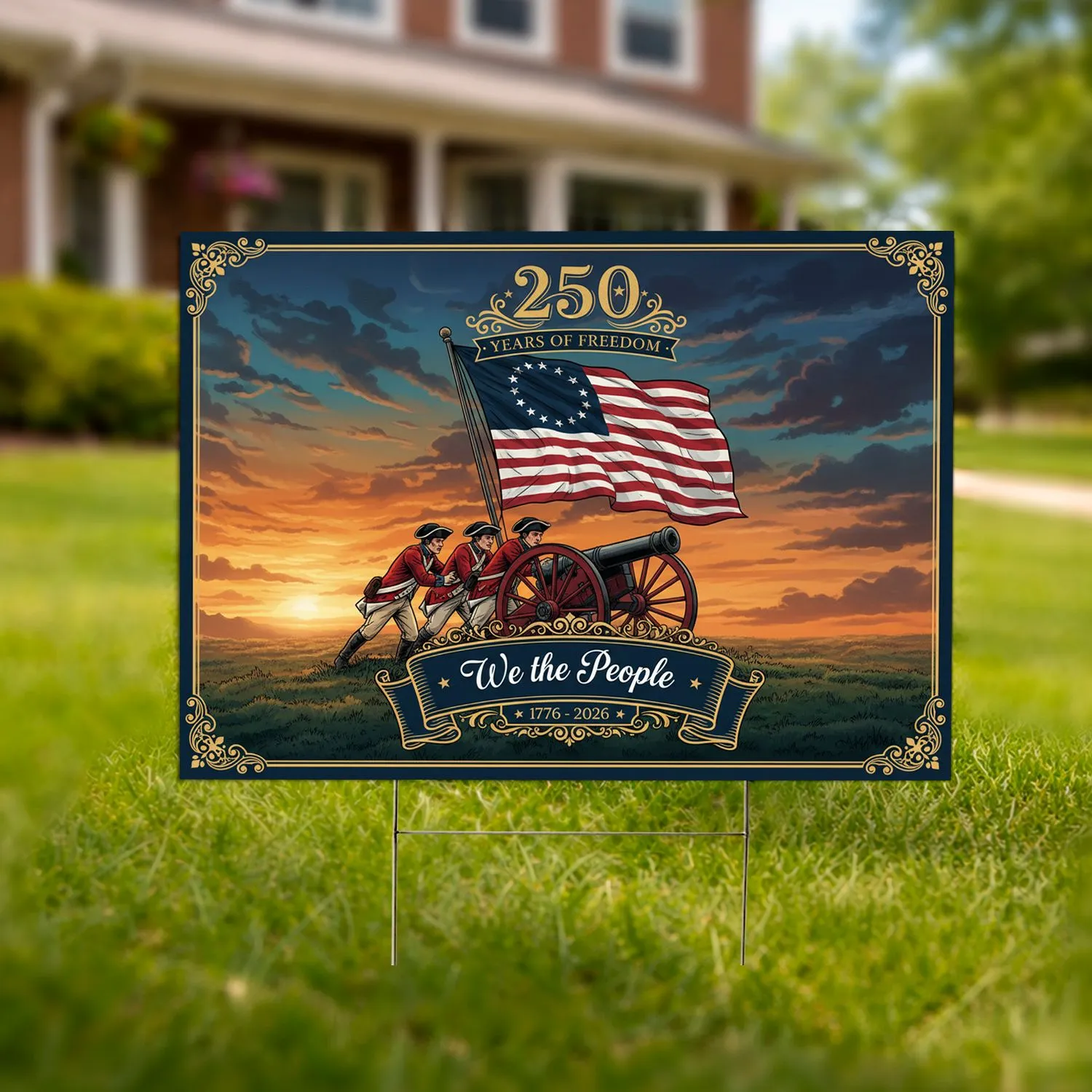 Colonial Soldiers Cannon Betsy Ross Flag 1776-2026 - USA 250th Anniversary Freedom Gift for Veterans Yard Sign - 1