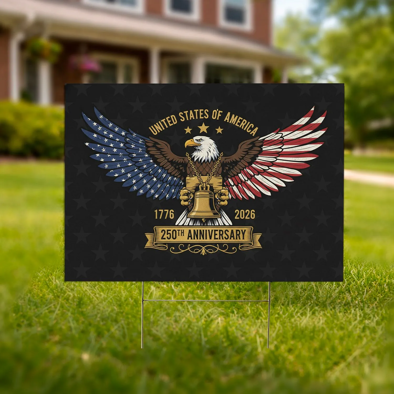 Bald Eagle Stars Stripes Wings 1776-2026 - USA 250th Anniversary Liberty Bell Patriotic Yard Sign - 1