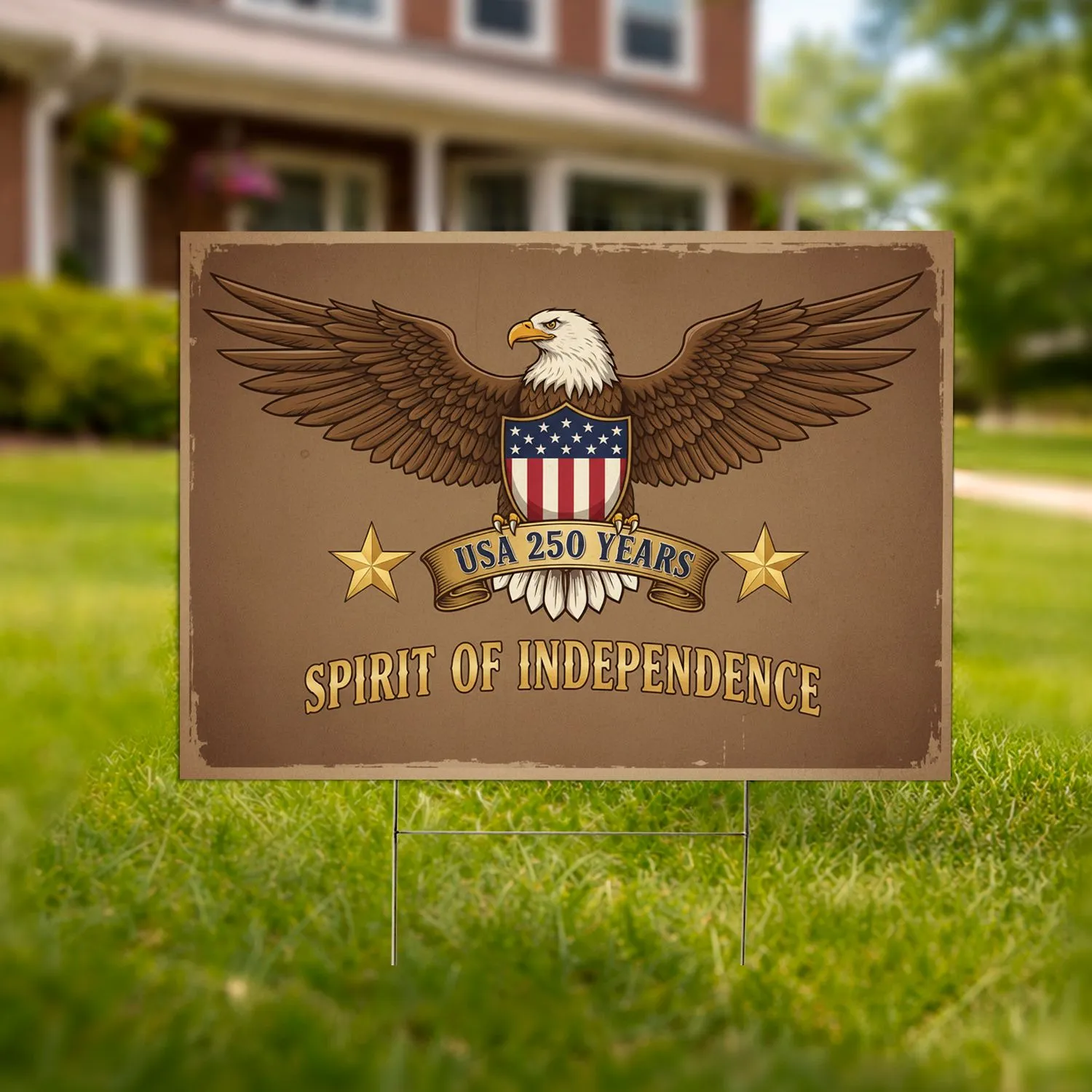 Bald Eagle American Flag Shield 1776-2026 - USA 250 Years Spirit of Independence Yard Sign - 1