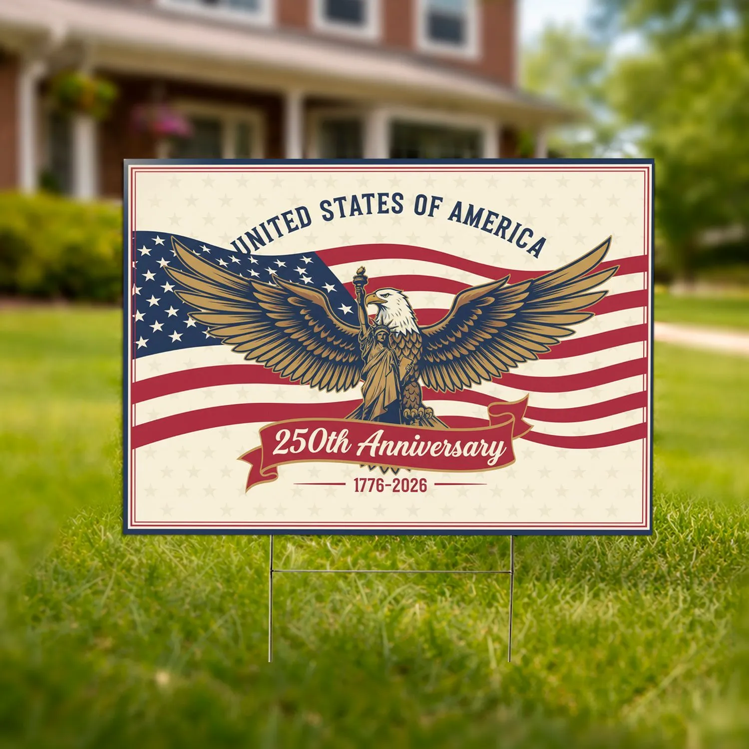 Bald Eagle American Flag Statue of Liberty 1776-2026 USA 250th Anniversary Independence Day Yard Sign - 1