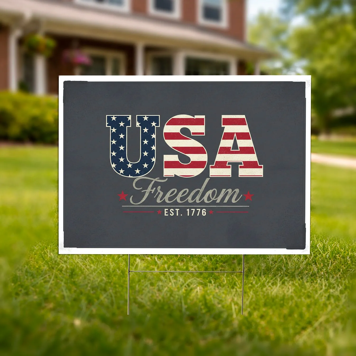 Distressed USA Flag Text Freedom 1776 - American 250th Anniversary Independence Day Yard Sign - 1