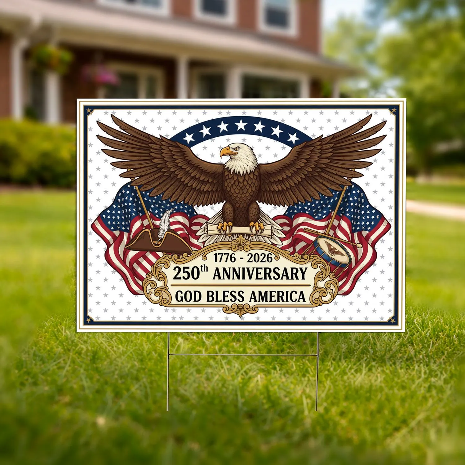 Bald Eagle American Flag 1776-2026 - USA 250th Anniversary Patriotic Gift for Veterans Yard Sign - 1