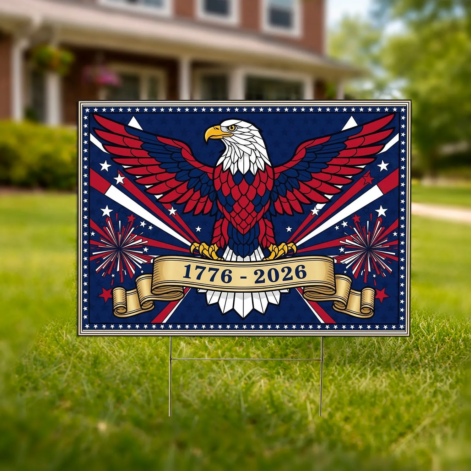 Majestic Bald Eagle Stained Glass 1776-2026 - USA 250th Anniversary Celebration Yard Sign - 1