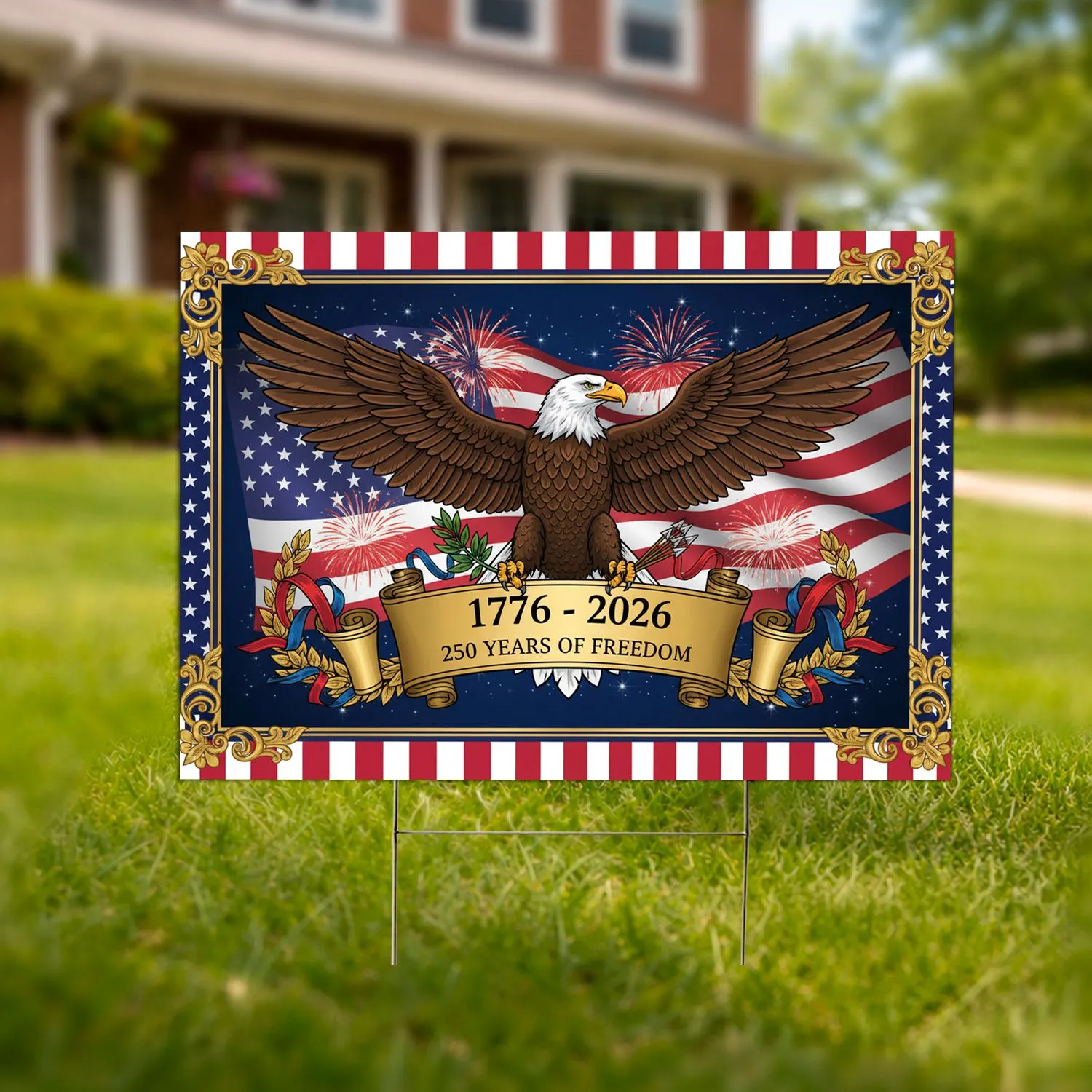 Bald Eagle American Flag 1776-2026 - USA 250th Anniversary Freedom Celebration Yard Sign - 1