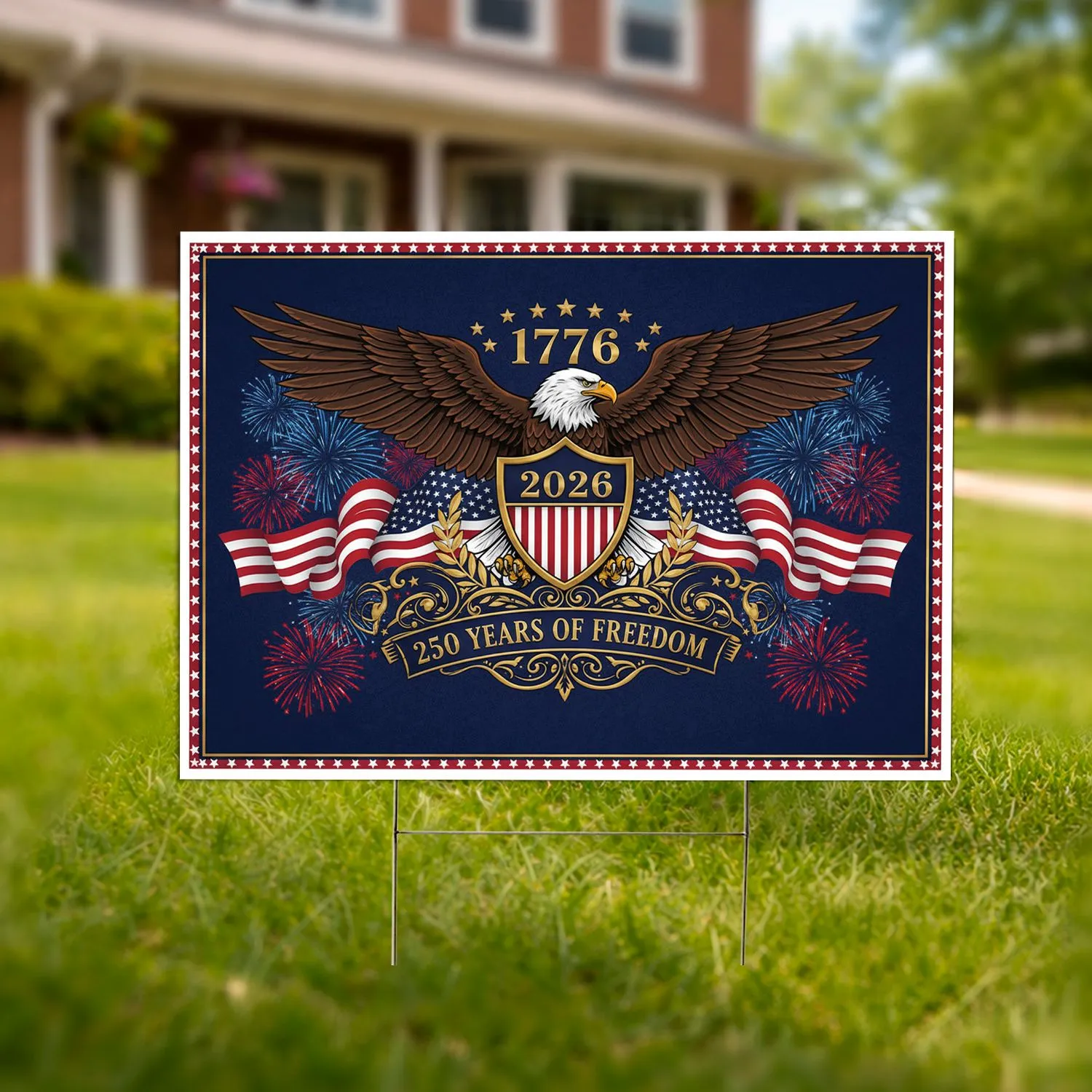 Bald Eagle American Flag 1776-2026 - USA 250th Anniversary Independence Day Gift for Veterans Yard Sign - 1