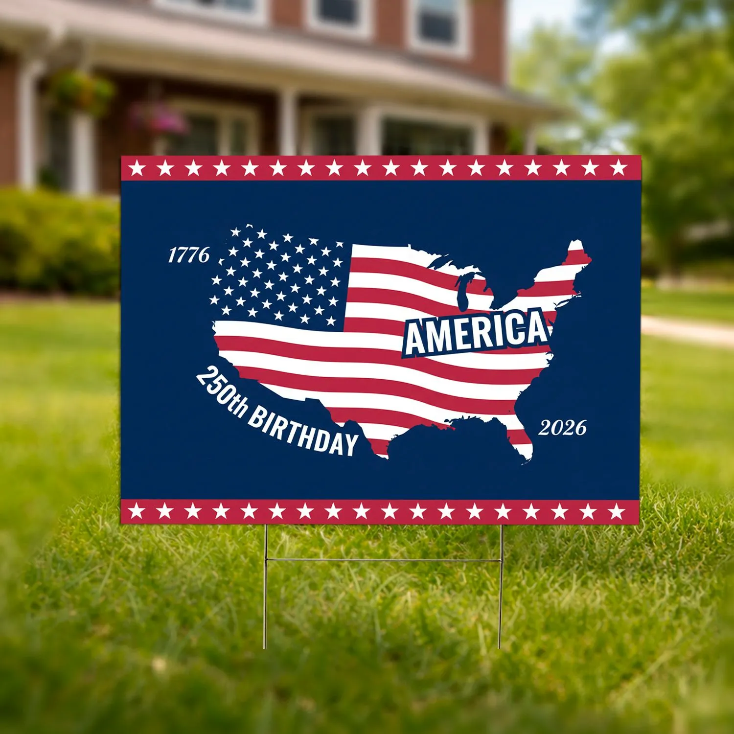 Patriotic USA Flag Map 1776-2026 - America's 250th Birthday Independence Day Yard Sign - 1