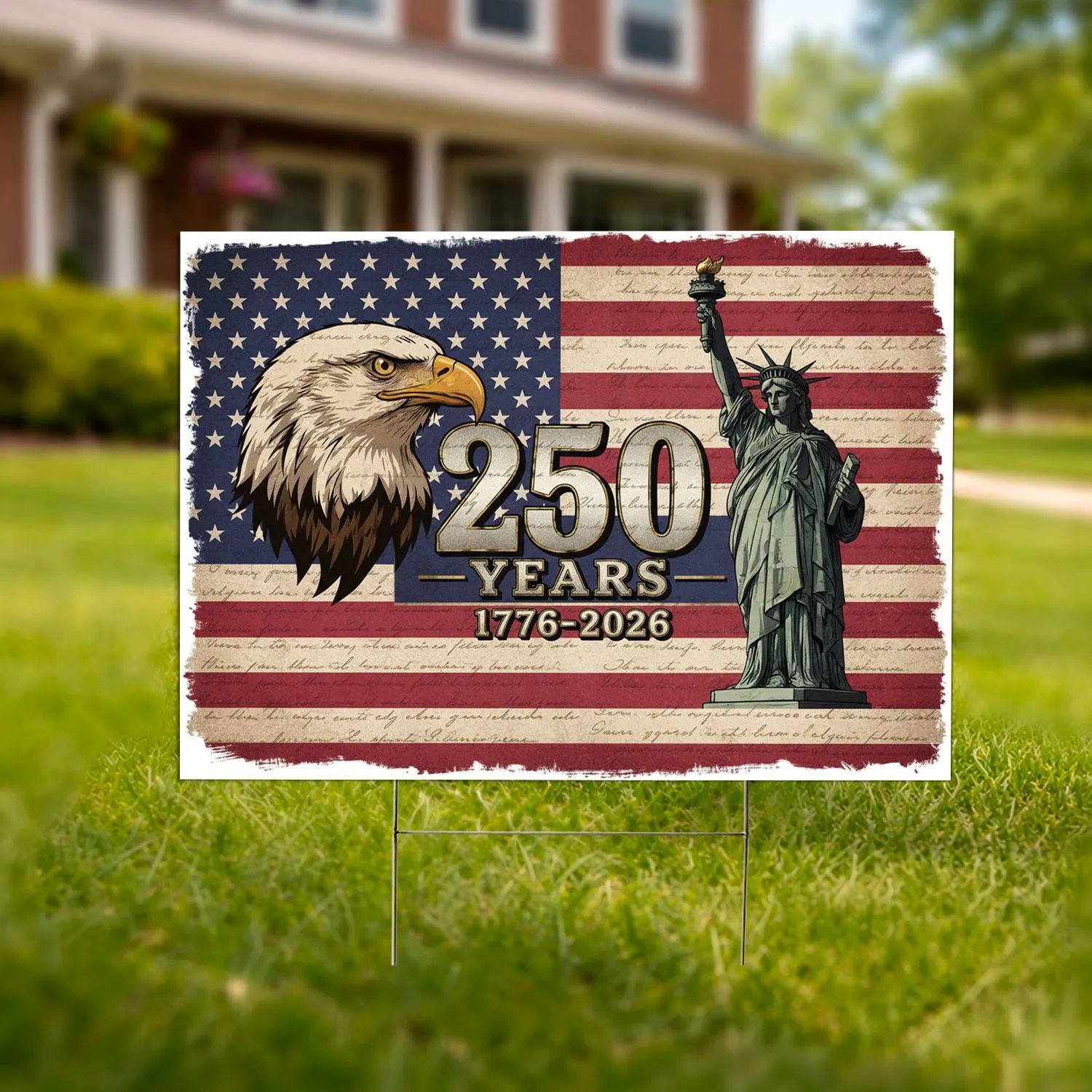 Bald Eagle Statue of Liberty American Flag 1776-2026 USA 250th Anniversary Heritage Yard Sign - 1