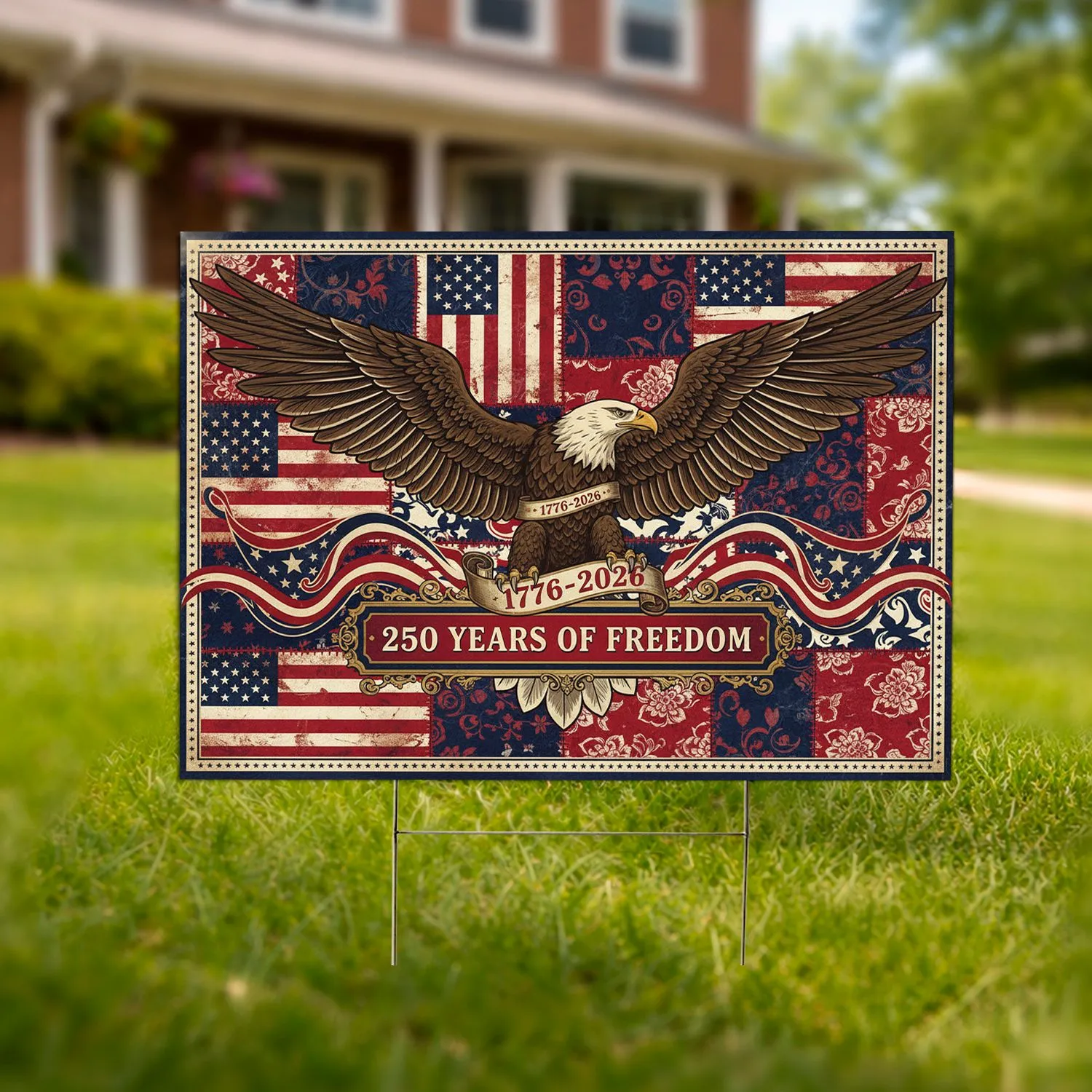 Bald Eagle American Flag 1776-2026 - USA 250th Anniversary Freedom Commemoration Yard Sign - 1