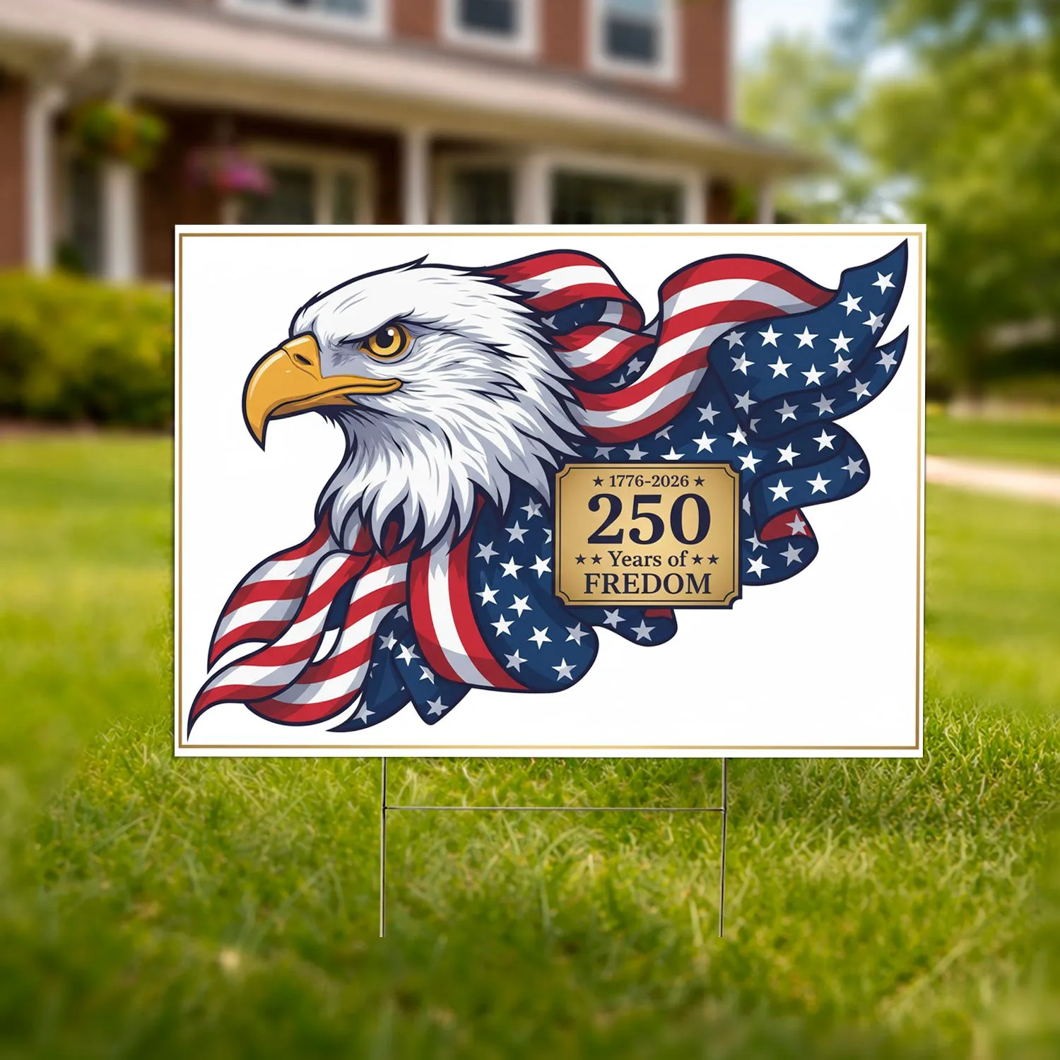Bald Eagle American Flag 1776-2026 - USA 250th Anniversary Independence Day Freedom Yard Sign - 1