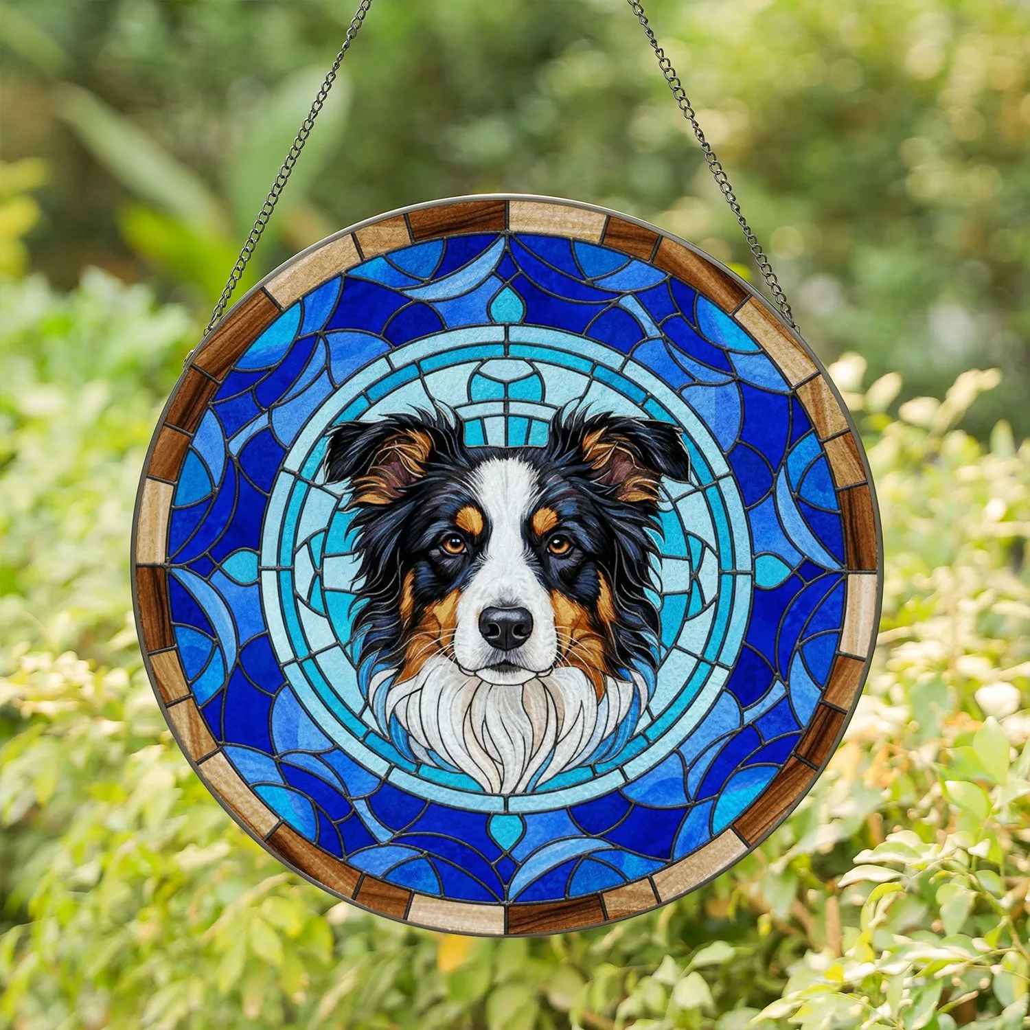 Border Collie Australian Shepherd Dog Stained Glass Mosaic - Tiffany Style Pet Gift Stained Glass Suncatcher - 1