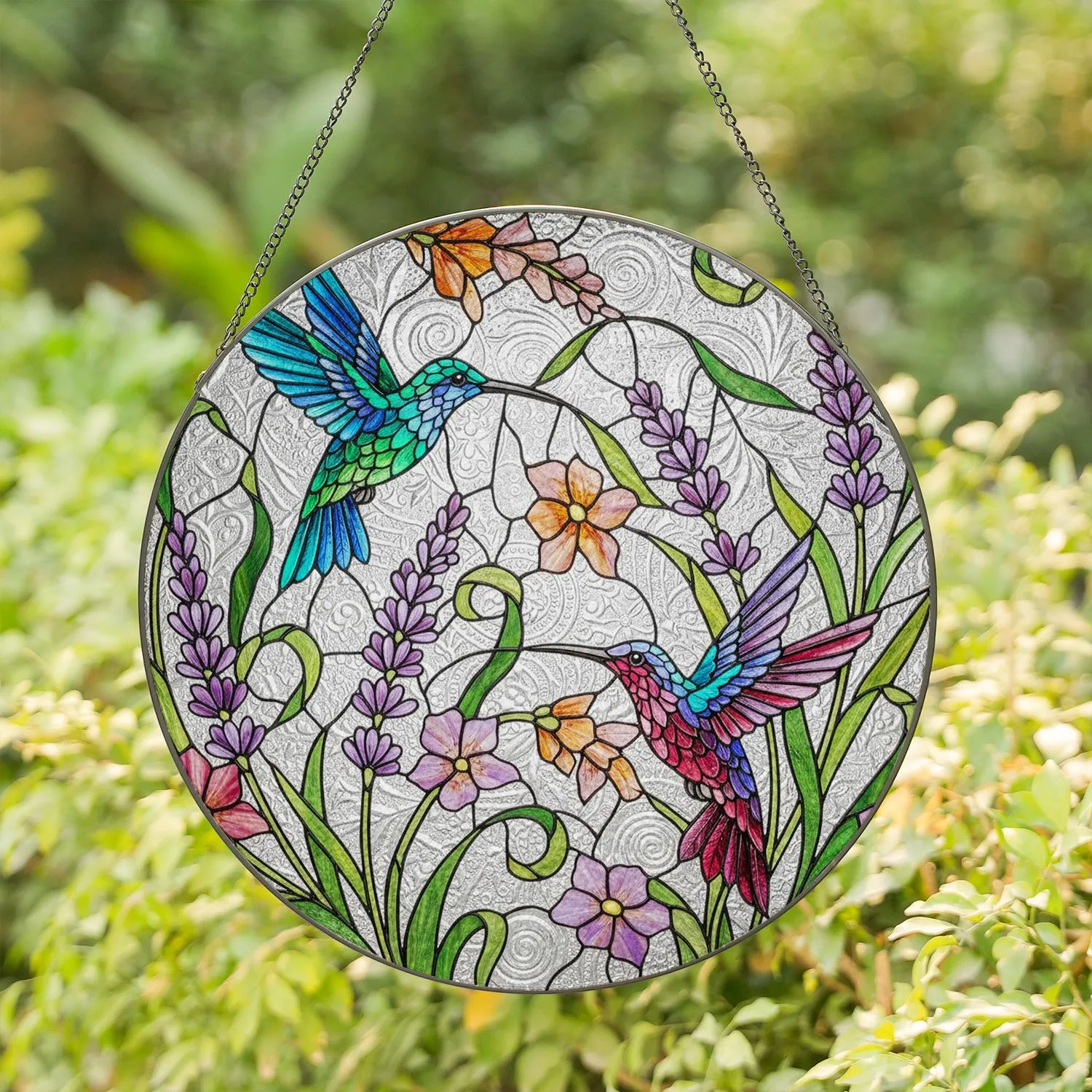 Two Hummingbirds Purple Lavender Stained Glass Mosaic Art Tiffany Glowing Translucent Stained Glass Suncatcher - 1