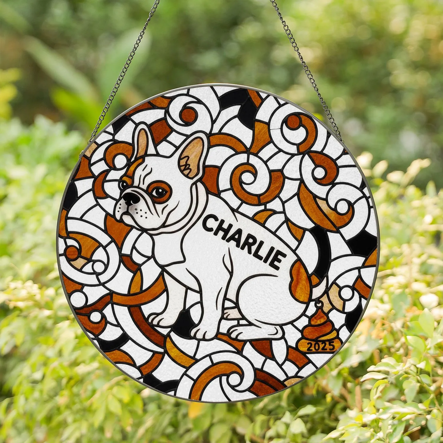 French Bulldog Charlie Squatting Tiffany Style Glass 2025 Feces Charm Jewel Tones Stained Glass Suncatcher - 1