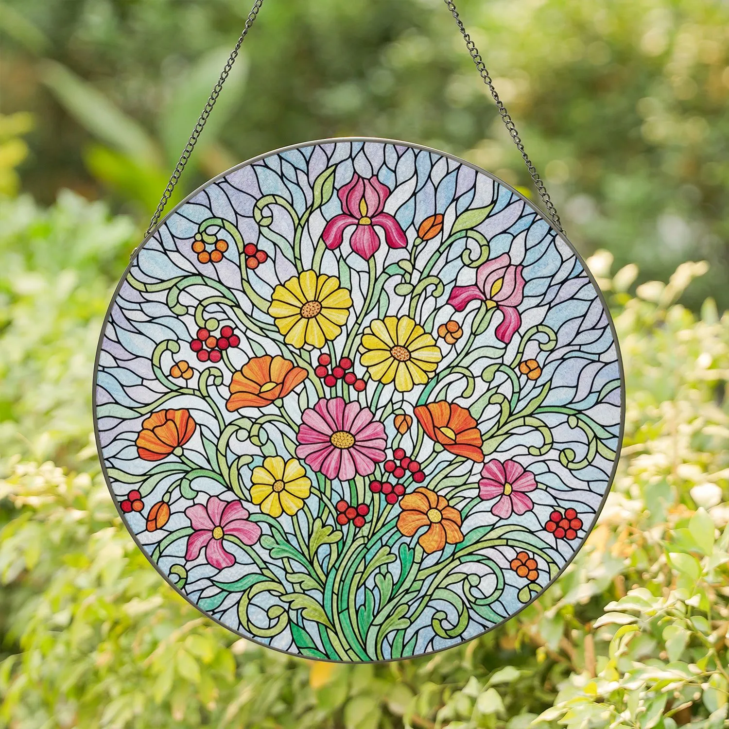 Intricate Wildflower Stained Glass Mosaic - Tiffany Style Jewel Tone Floral Window Art Stained Glass Suncatcher - 1
