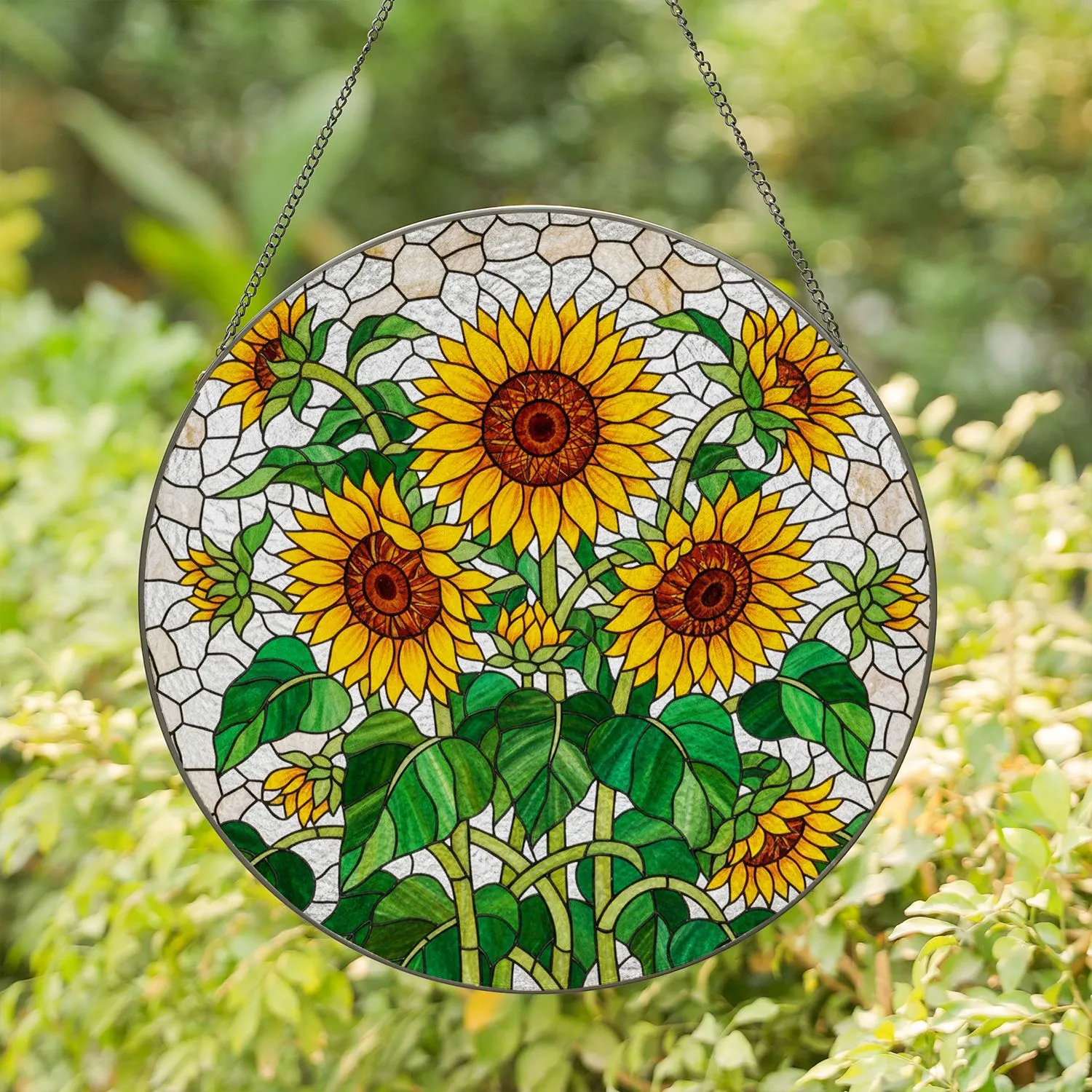 Stained Glass Sunflowers Mosaic Tiffany Art - Intricate Jewel Tones Nature Decor Stained Glass Suncatcher - 1