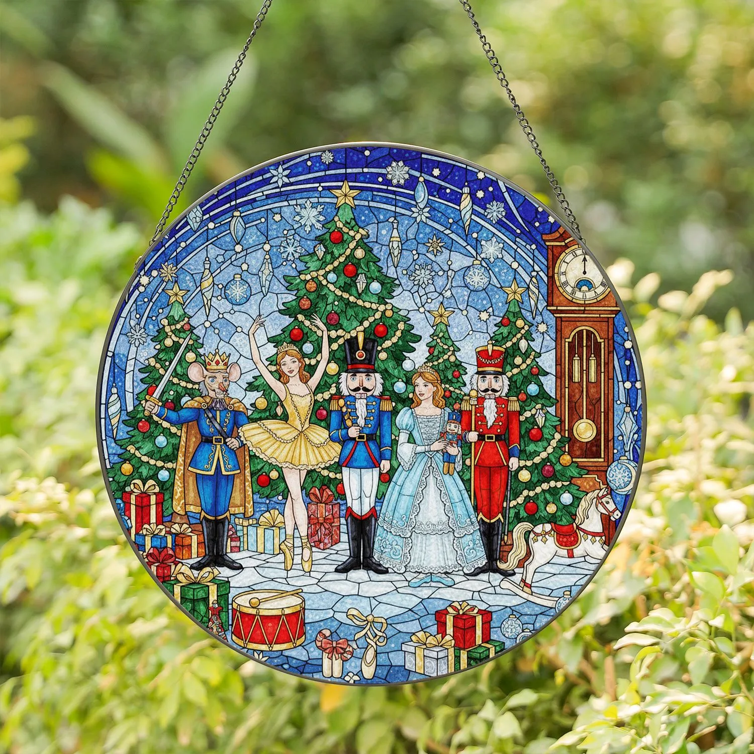 Nutcracker Ballet Mouse King Ballerina Clara Christmas Trees - Holiday Season Gift Stained Glass Suncatcher - 1
