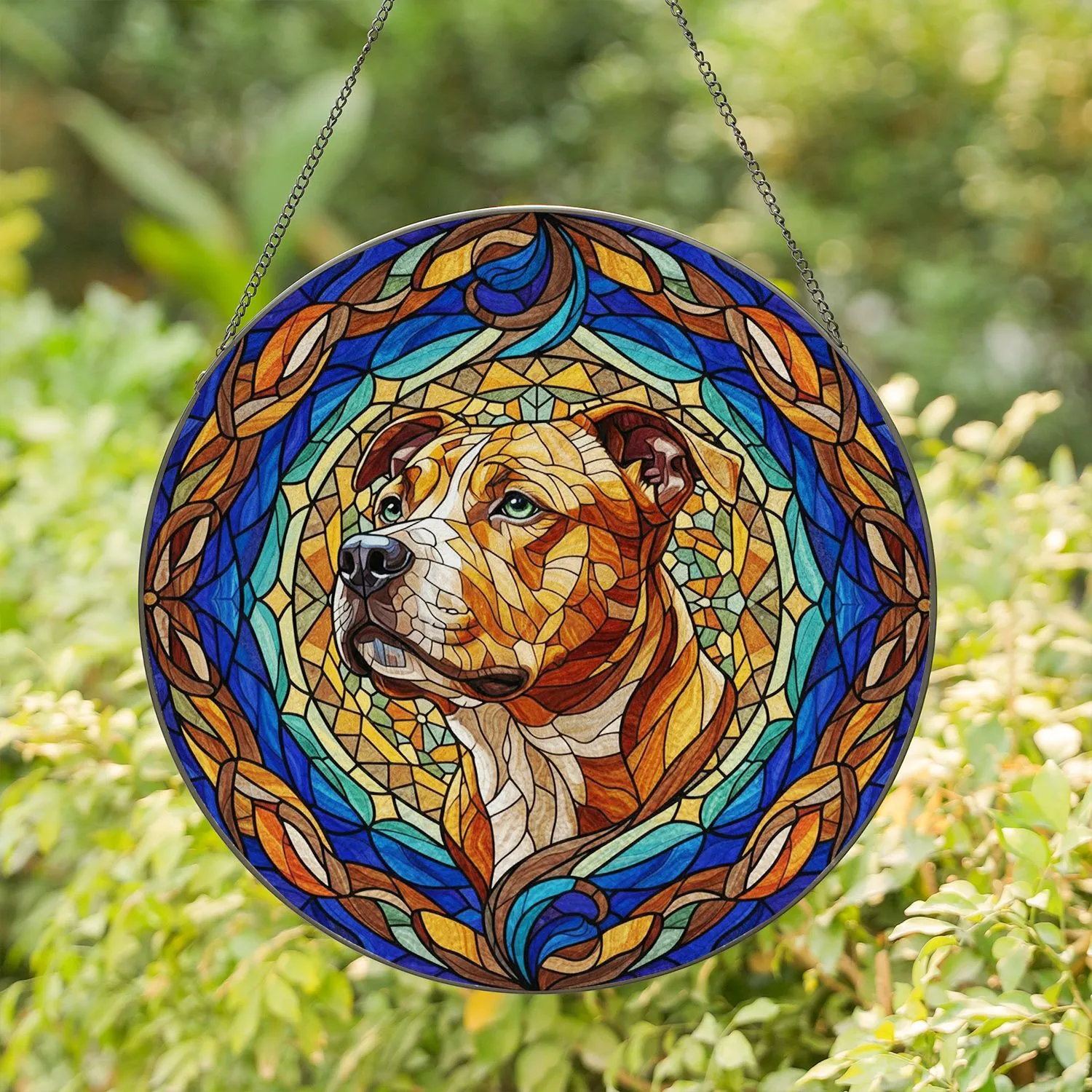 Pit Bull Dog Head Stained Glass Art Tiffany Style Jewel Tone Mosaic Decor Home Gift Stained Glass Suncatcher - 1