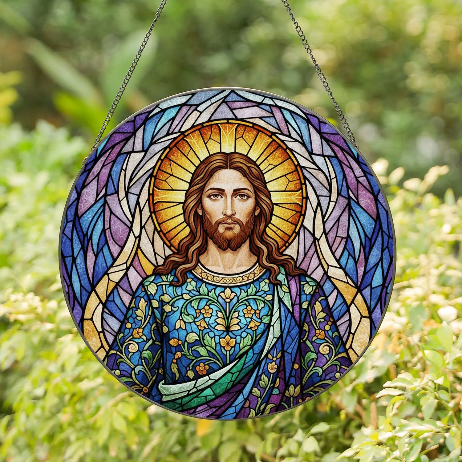 Jesus Christ Stained Glass Tiffany Jewel Tones - Religious Christian Faith Gift Decor Stained Glass Suncatcher - 1