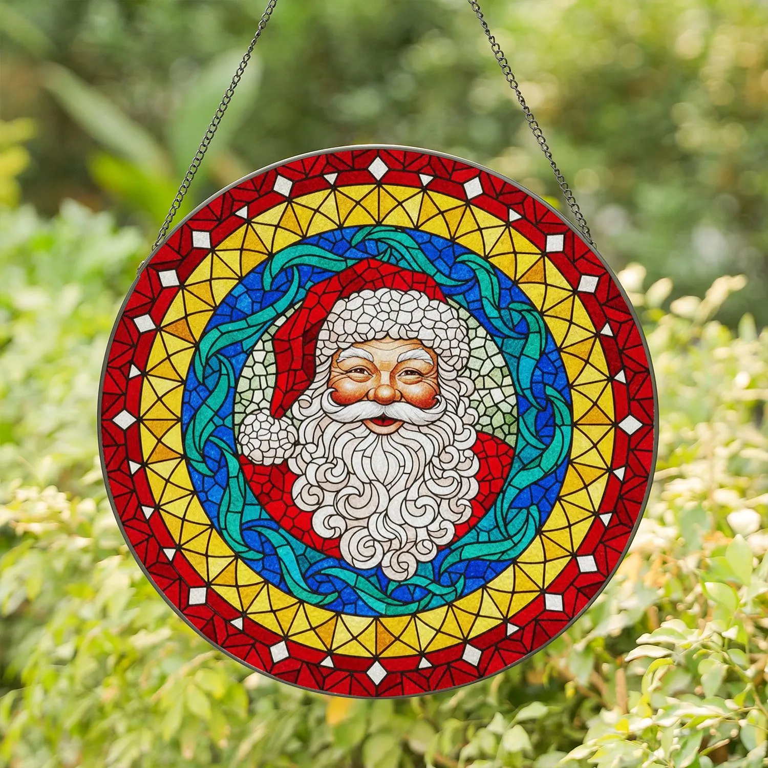 Santa Claus Stained Glass Mosaic Portrait - Tiffany Style Christmas Window Decor Gift Stained Glass Suncatcher - 1