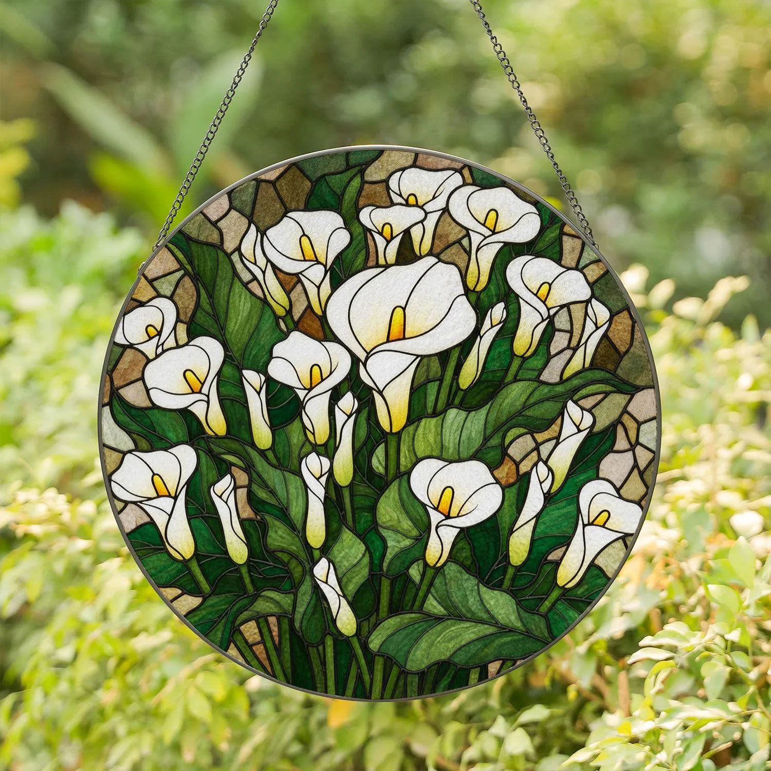 Large White Calla Lily Stained Glass Mosaic - Tiffany Floral Jewel Tone Home Decor Gift Stained Glass Suncatcher - 1