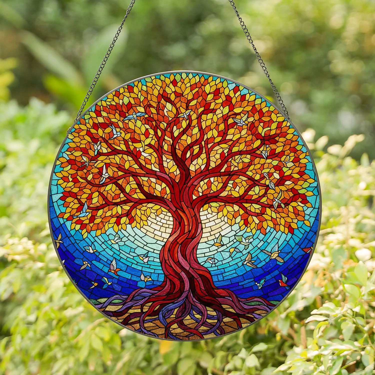 Tree of Life Stained Glass Tiffany Style Mosaic Roots Canopy - Intricate Jewel Tones Stained Glass Suncatcher - 1